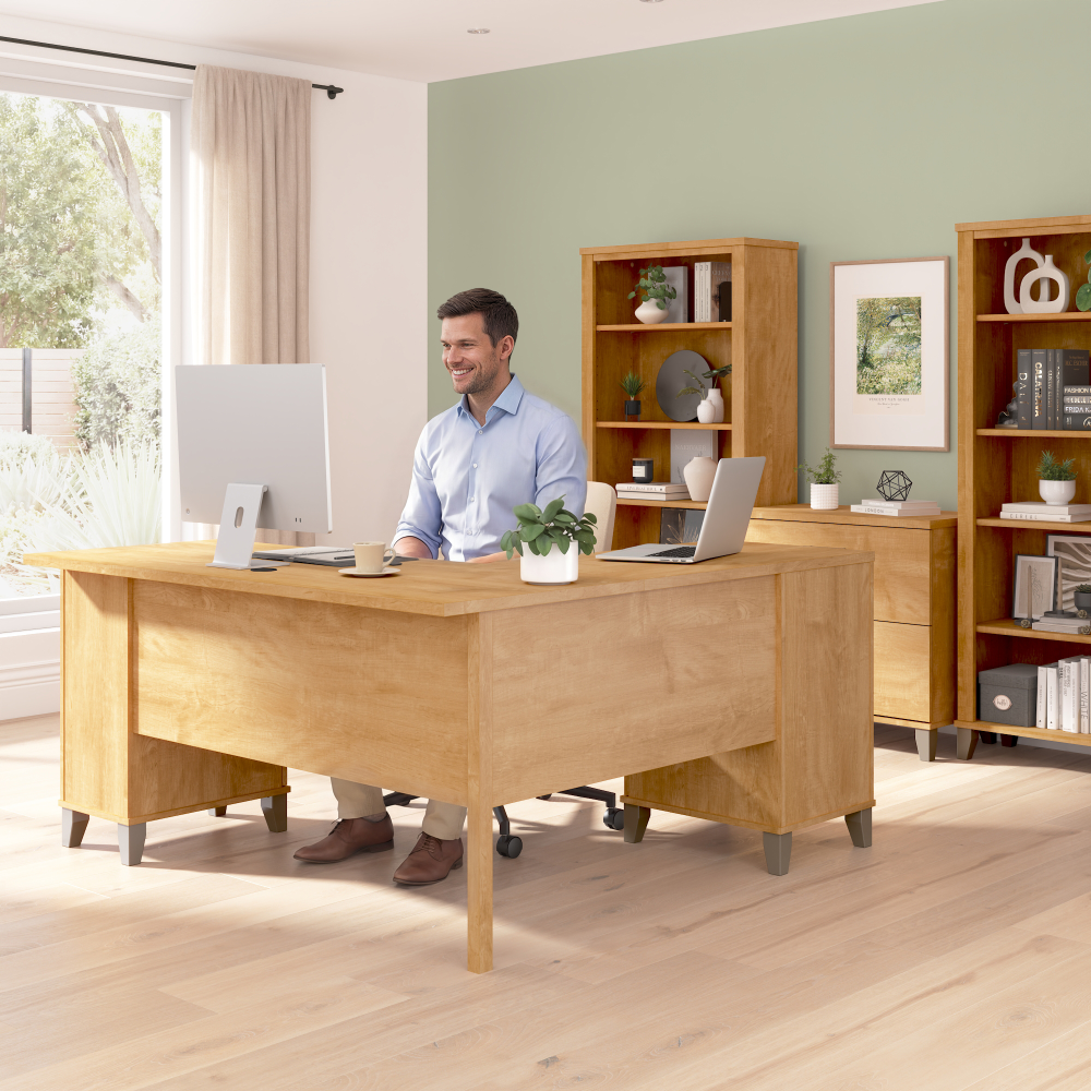 Shop Bush Home Somerset 60W L Shaped Desk with Storage, Image 03, WC81430K, #color_maple cross