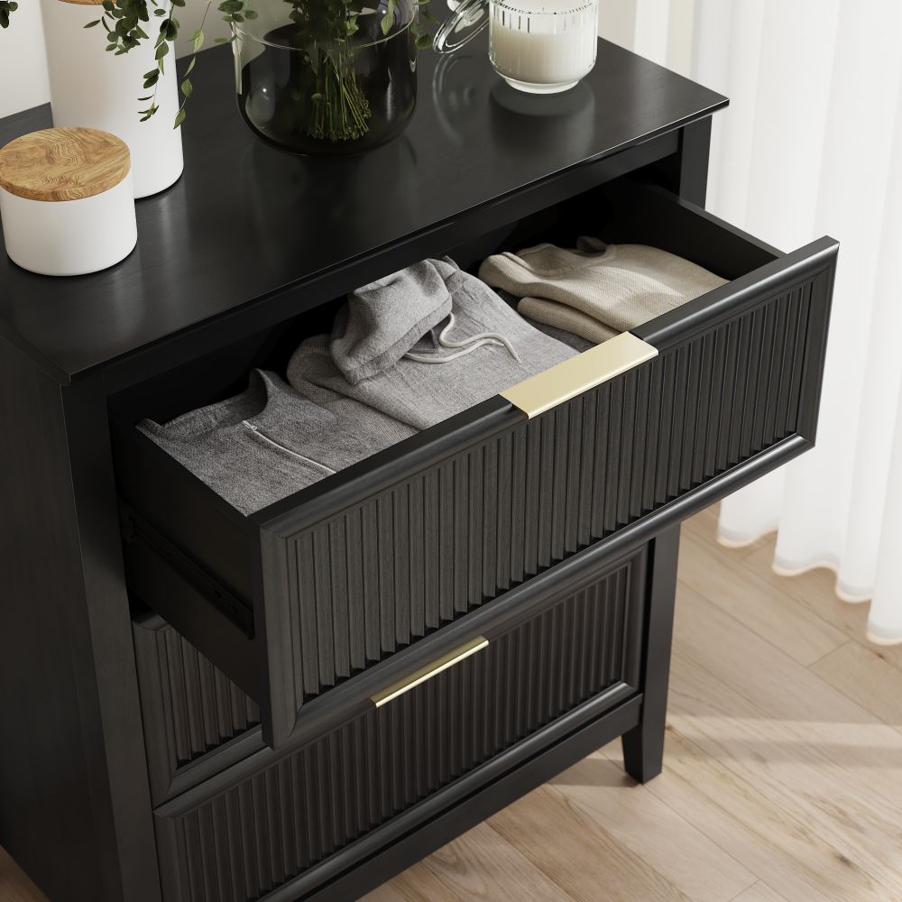 Shop Bush Home Camille Fluted 3 Drawer Dresser, Image 04, CMS130OB-03, #color_onyx birch