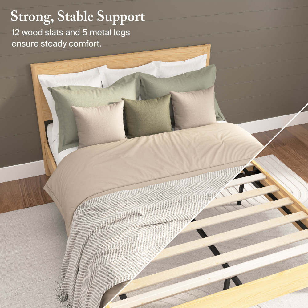 Shop Bush Home Vera Queen Platform Bed with Dresser and Set of 2 Nightstands with Drawer, Image 04, VRA012NW, #color_natural white oak/black metal