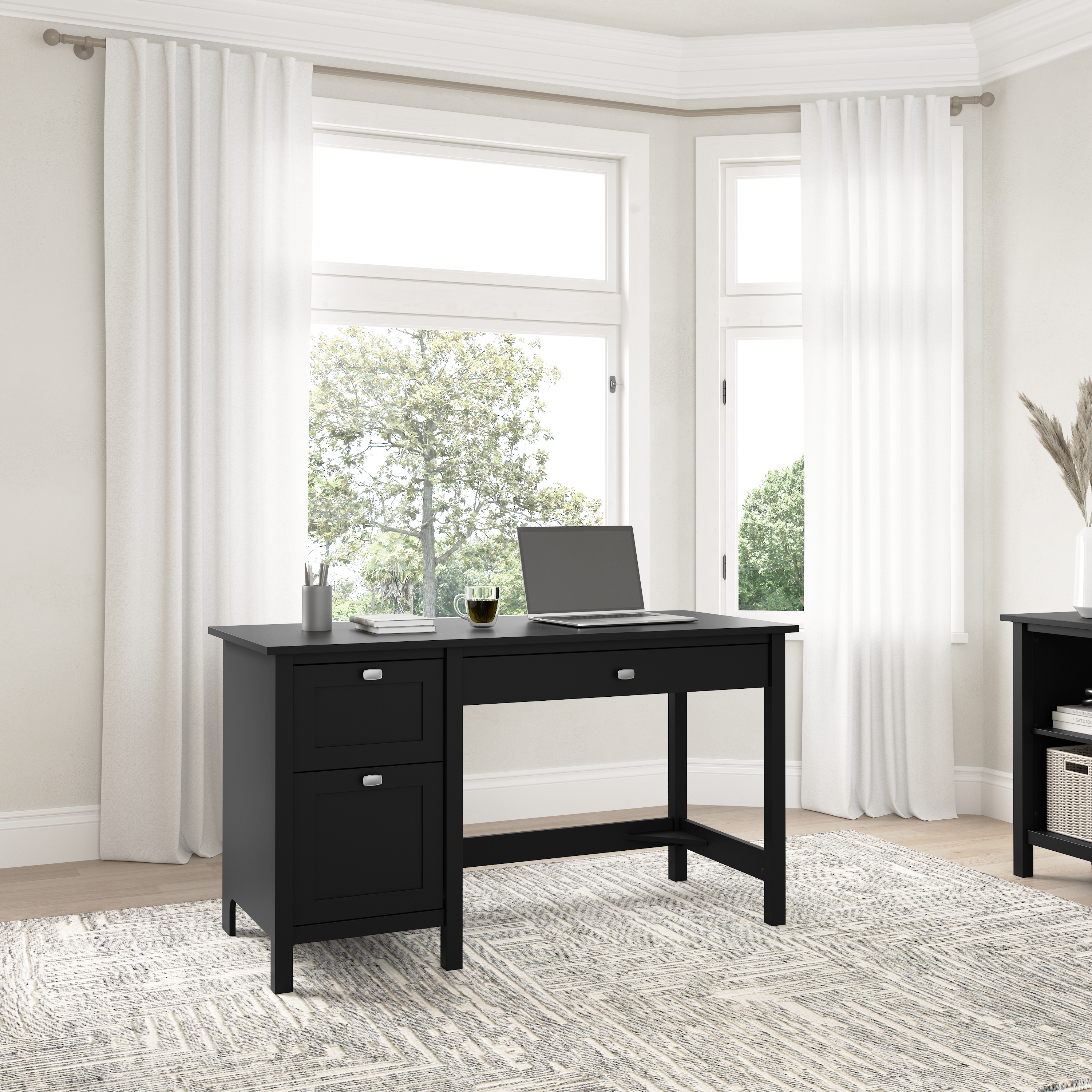 Shop Bush Furniture Broadview 54W Computer Desk with Drawers 01 BDD254CBL-03 #color_classic black