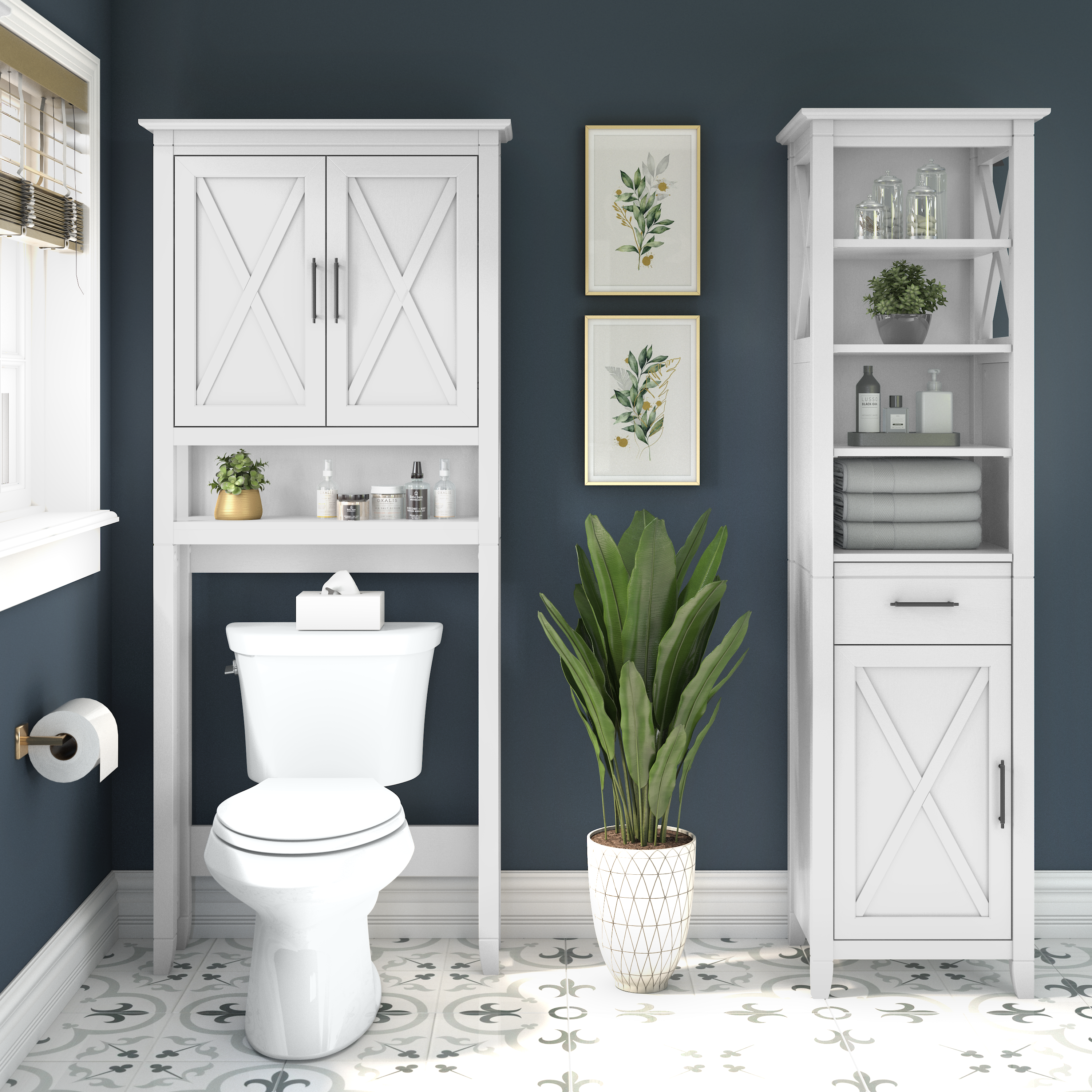 Shop Bush Furniture Key West Tall Bathroom Storage Cabinet 08 KWS168WAS-03 #color_white ash