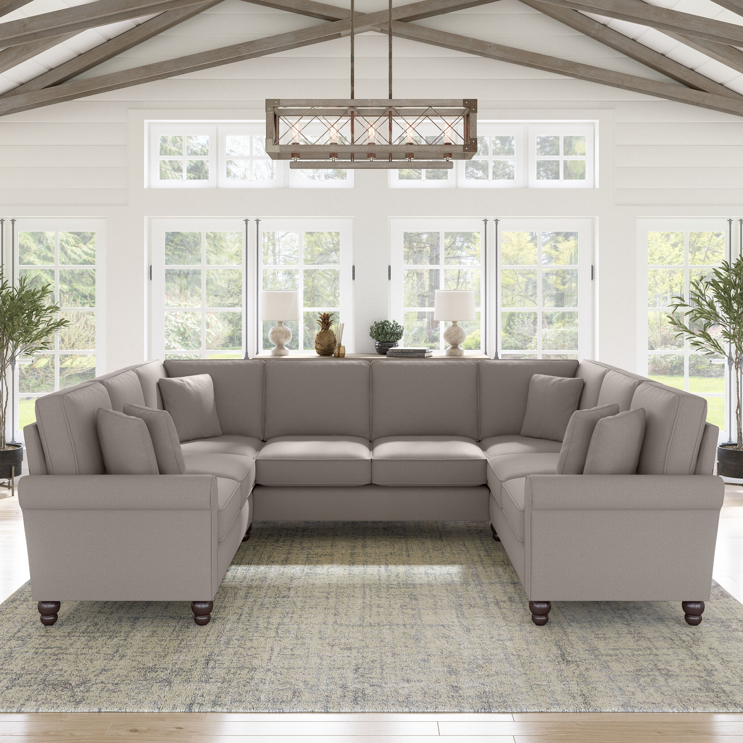 Shop Bush Furniture Hudson 113W U Shaped Sectional Couch 01 HDY112BBGH-03K #color_beige herringbone fabric