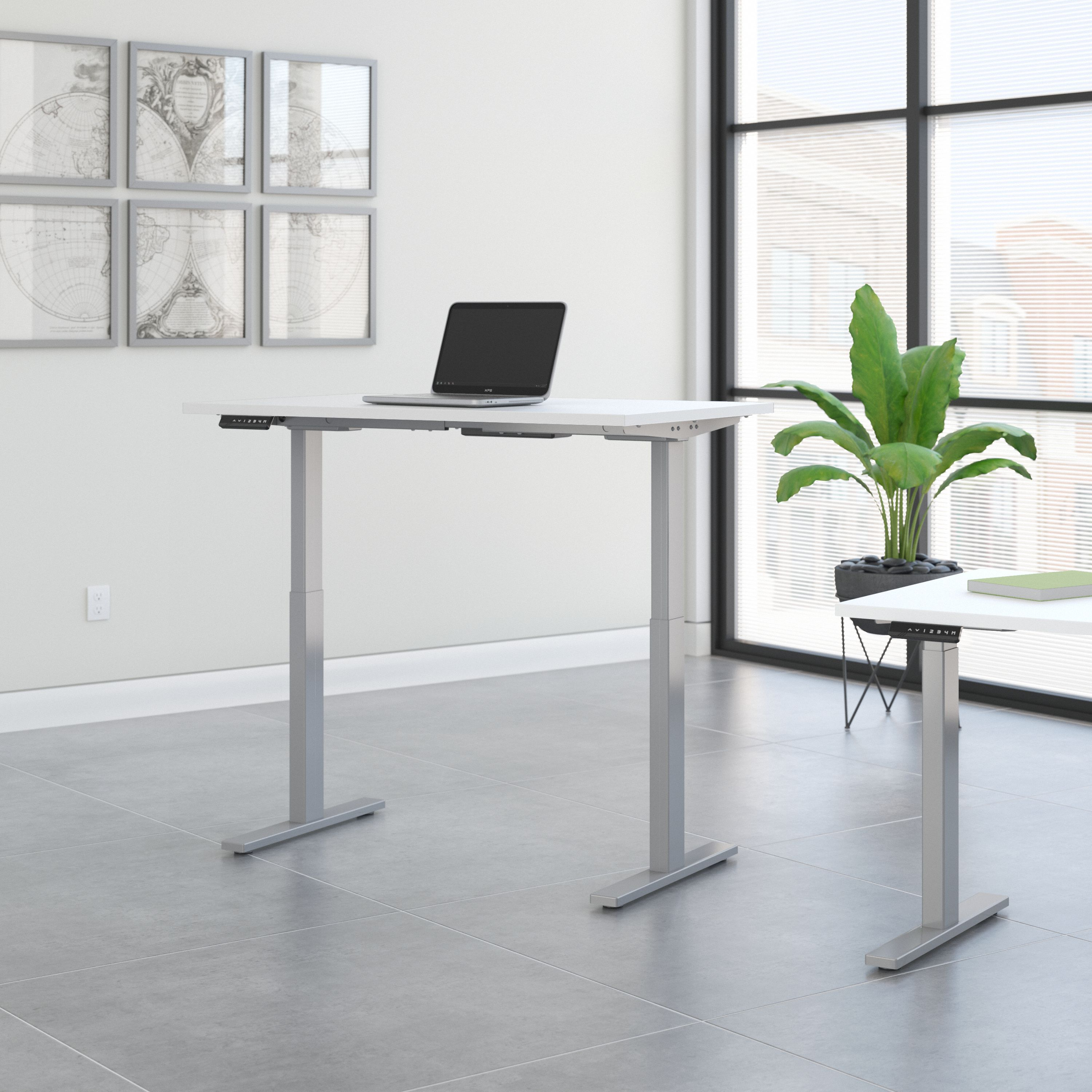 Shop Move 60 Series by Bush Business Furniture 48W x 24D Electric Height Adjustable Standing Desk 01 M6S4824WHSK #color_white/cool gray metallic