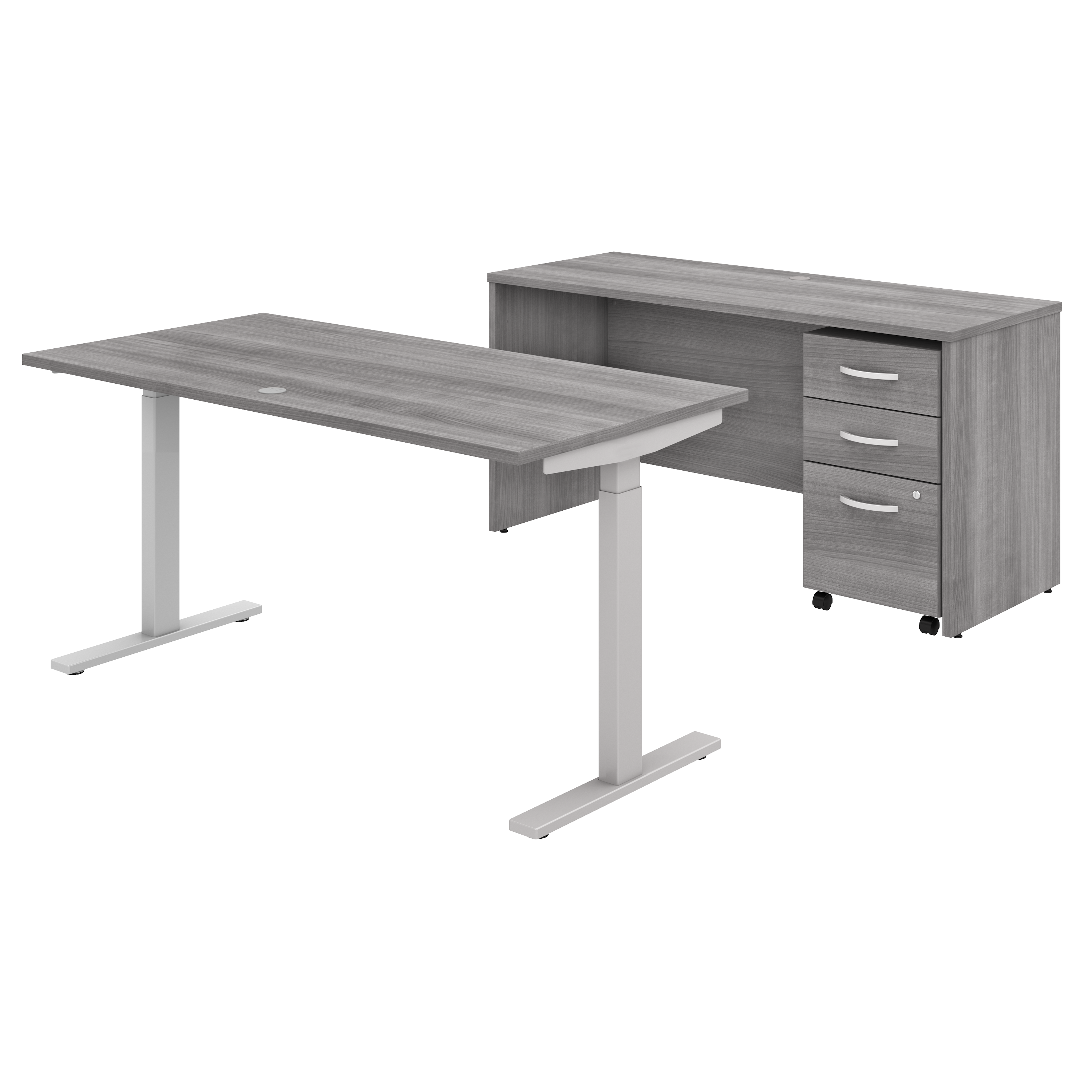 Shop Bush Business Furniture Studio C 60W x 30D Height Adjustable Standing Desk, Credenza and Mobile File Cabinet 02 STC017PGSU #color_platinum gray