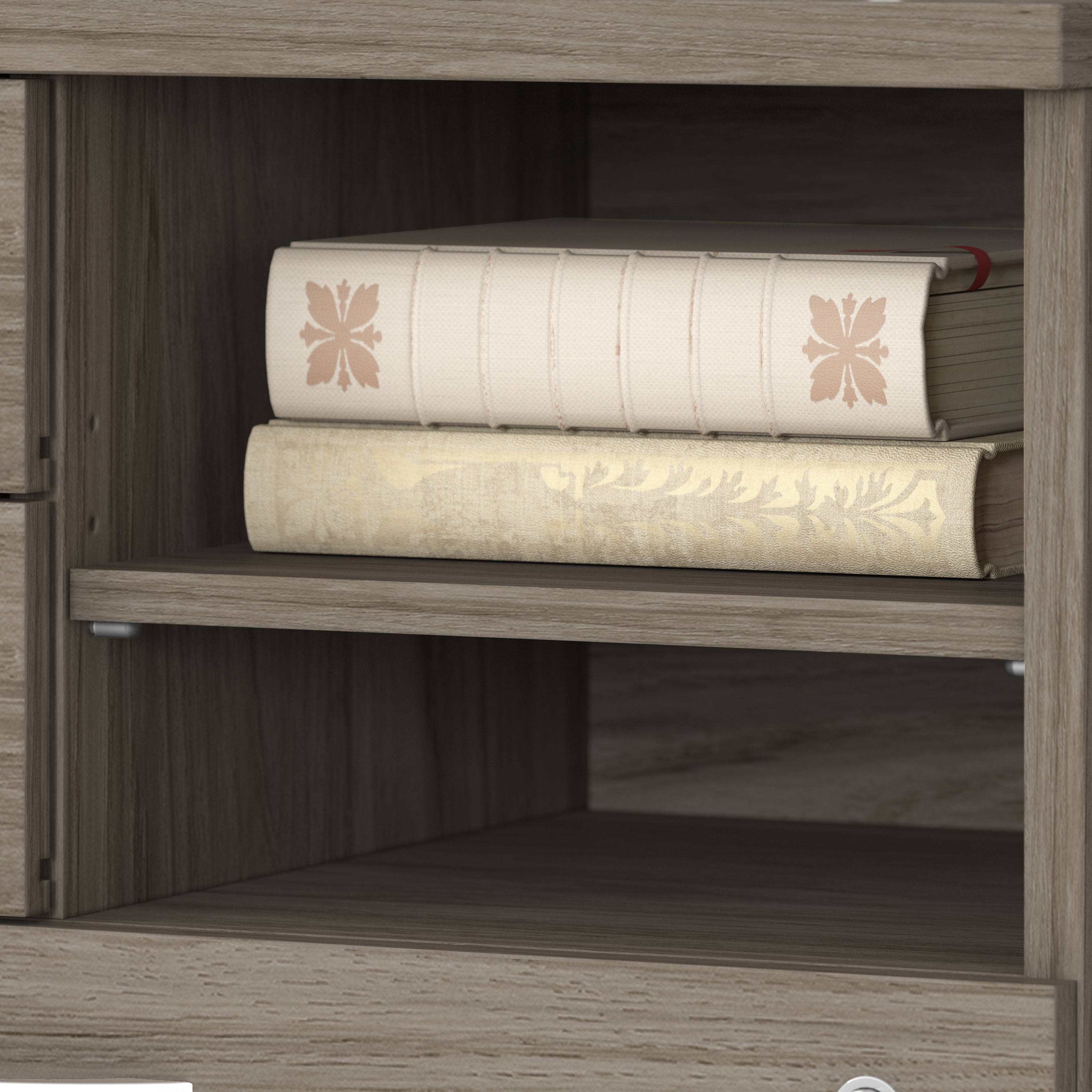 Shop Bush Business Furniture Hybrid Office Storage Cabinet with Drawers and Shelves 04 HYF130MHSU-Z #color_modern hickory