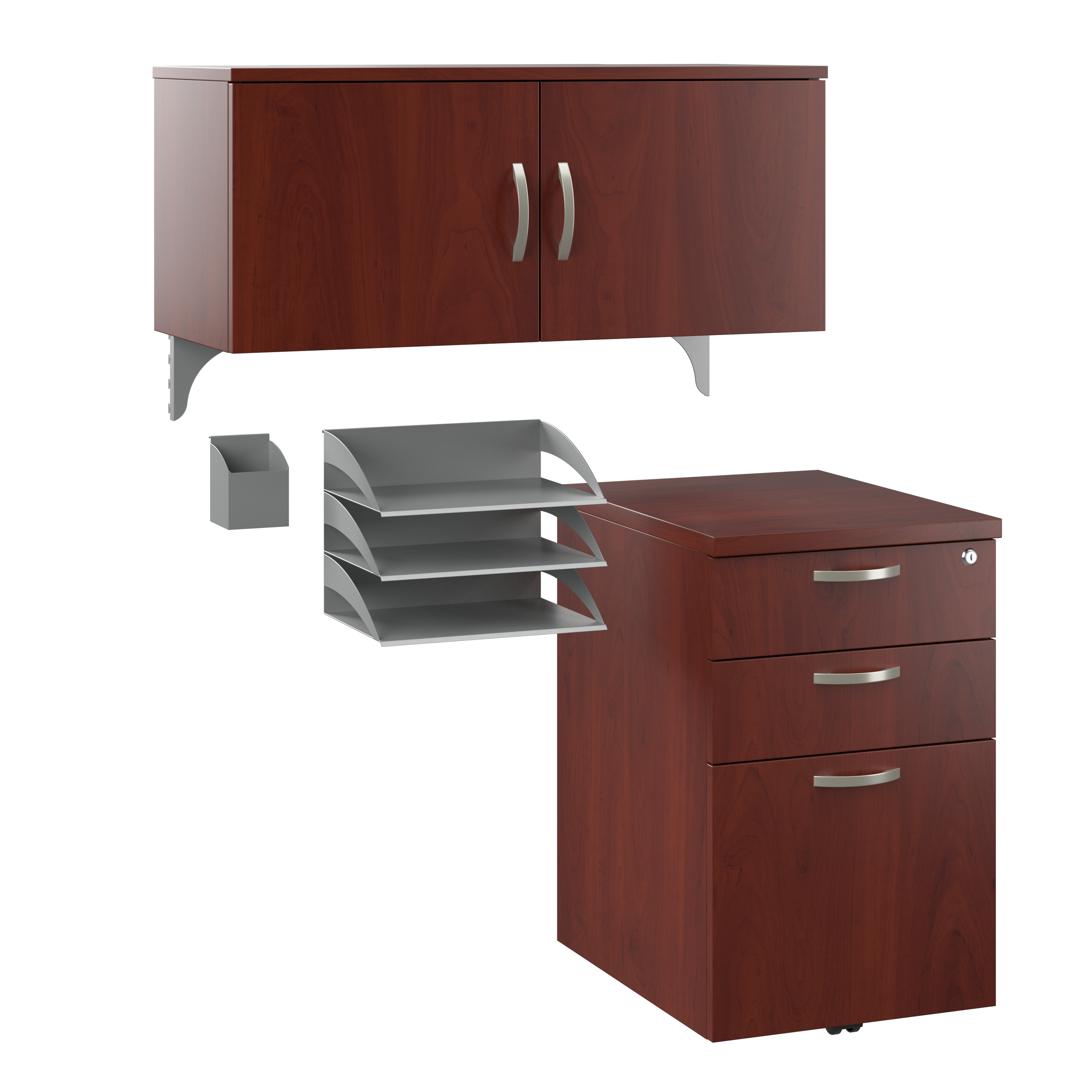 Shop Bush Business Furniture Office in an Hour Cubicle Storage with Cabinet, Drawers, Paper Tray, and Pencil Holder 02 WC36490-03K #color_hansen cherry