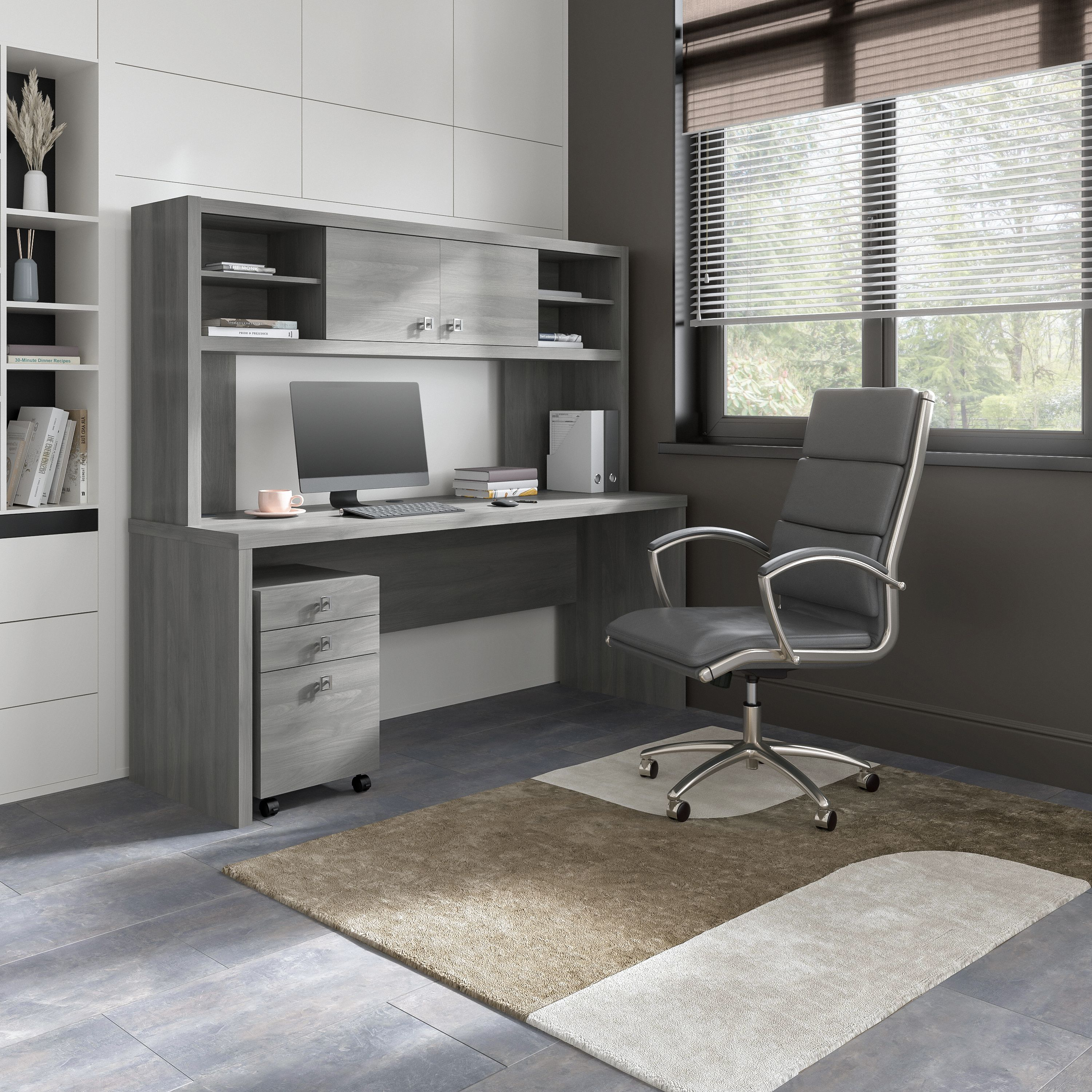 Shop Bush Business Furniture Echo 72W Computer Desk with Hutch and 3 Drawer Mobile File Cabinet 01 ECH048MG #color_modern gray