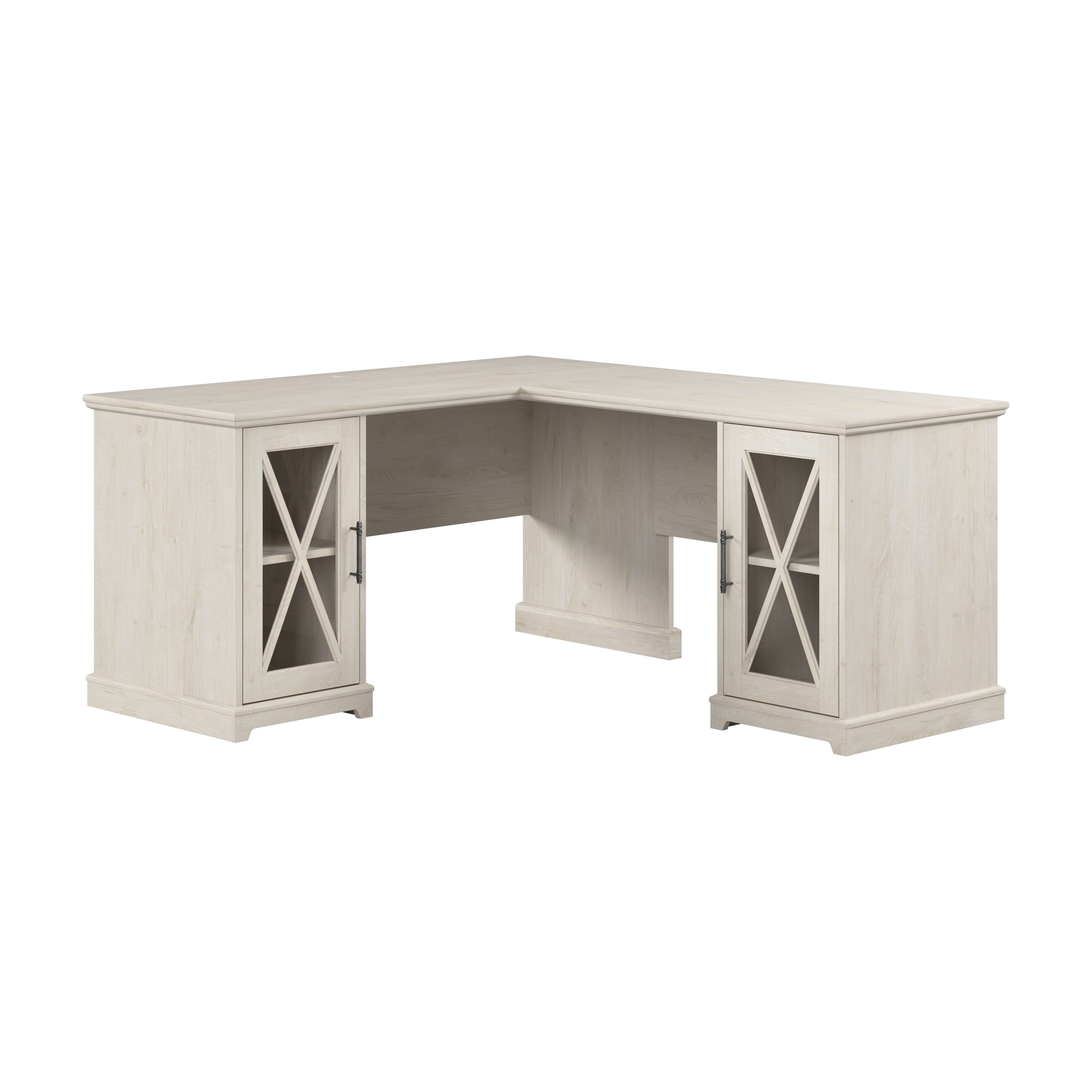 Shop Bush Furniture Lennox 60W Farmhouse L Shaped Desk with Storage Cabinets 02 LEN018LW #color_linen white oak