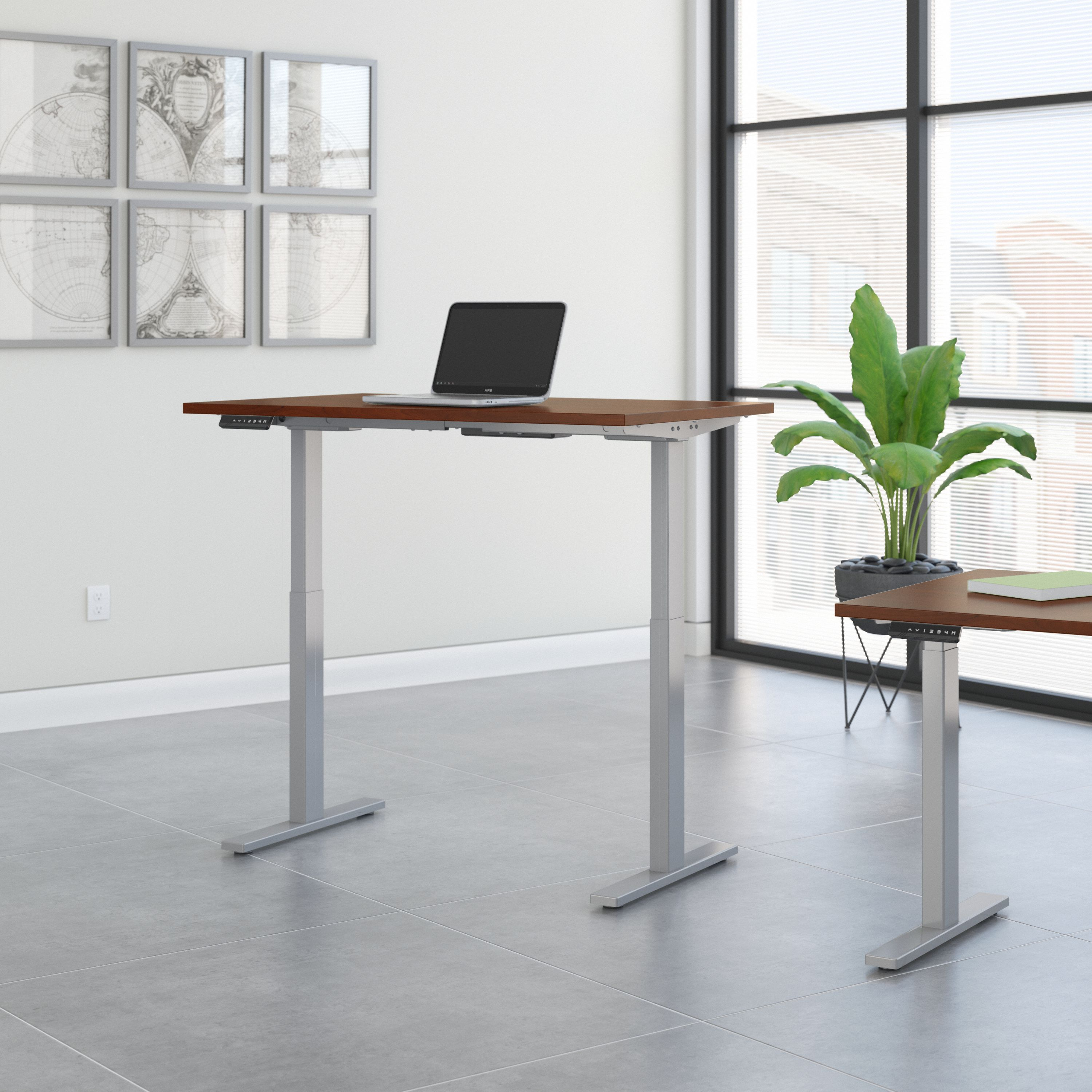 Shop Move 60 Series by Bush Business Furniture 48W x 24D Height Adjustable Standing Desk 01 M6S4824HCSK #color_hansen cherry/cool gray metallic