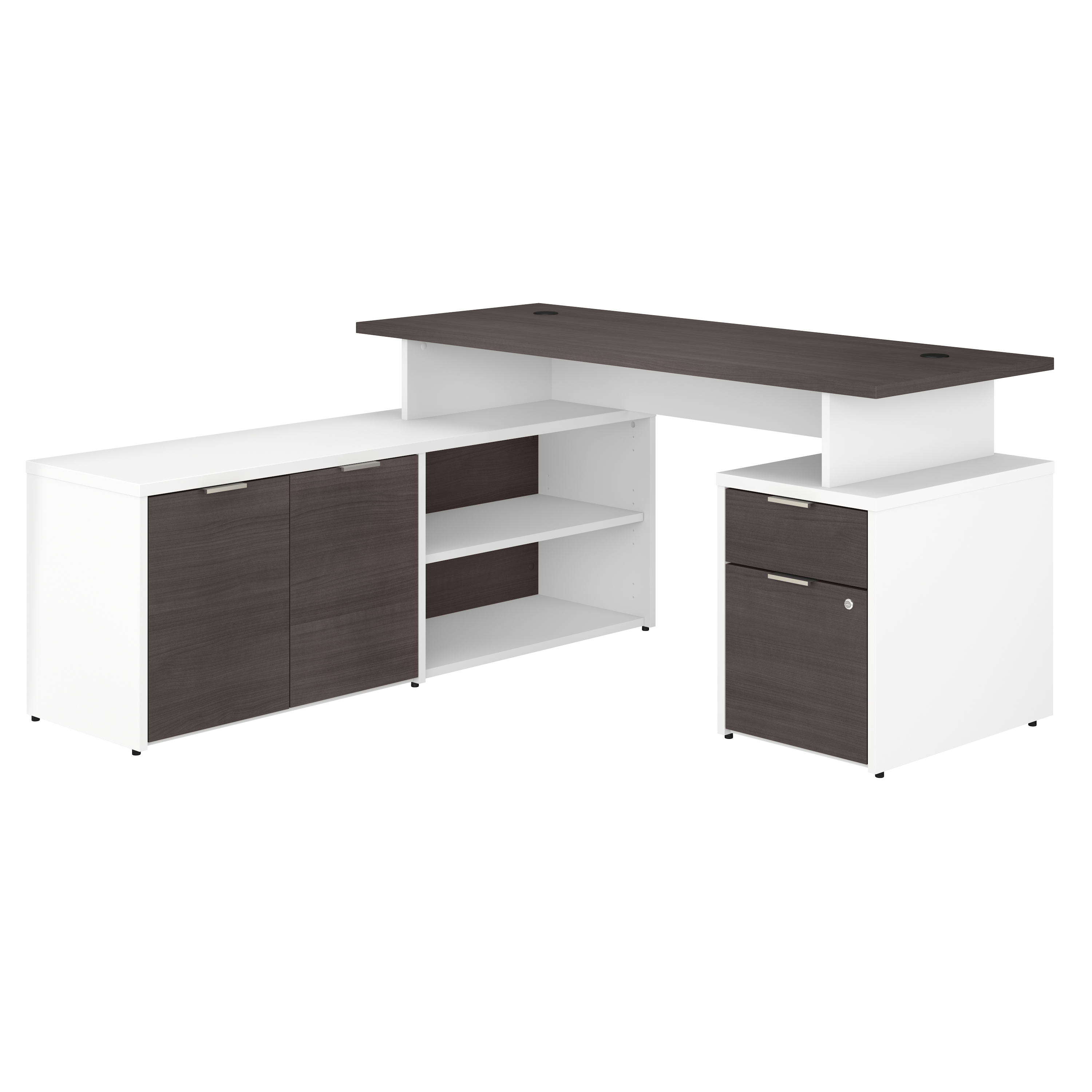 Shop Bush Business Furniture Jamestown 60W L Shaped Desk with Drawers 02 JTN021SGWHSU #color_storm gray/white