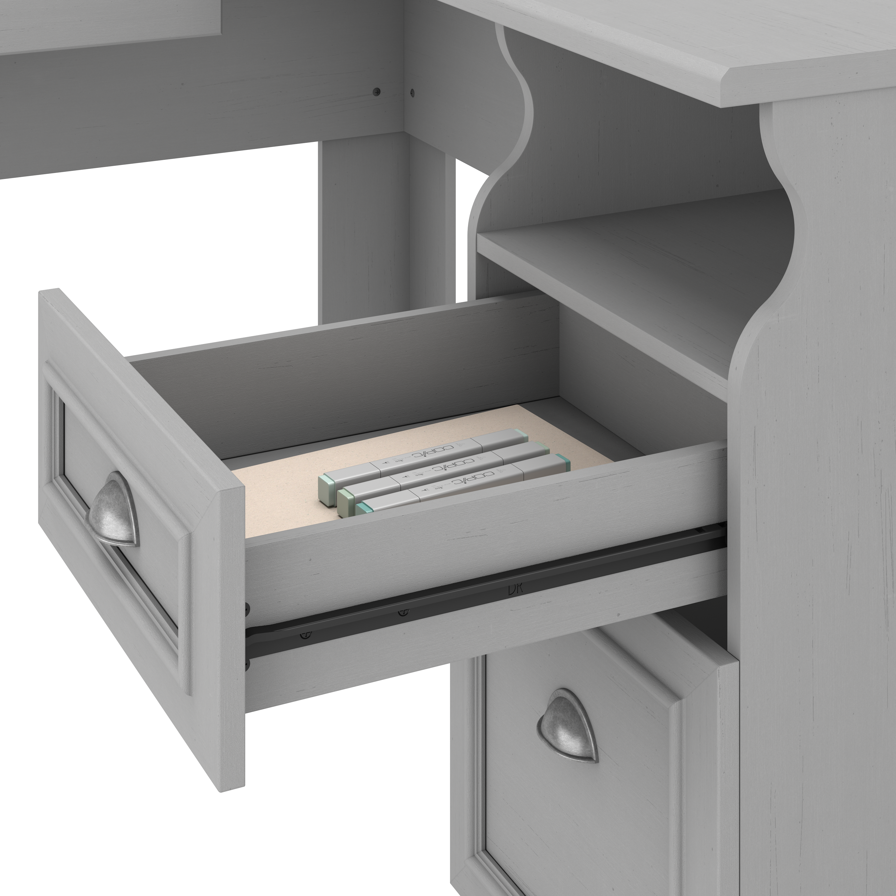 Shop Bush Furniture Fairview 60W L Shaped Desk with Hutch and Lateral File Cabinet 08 FV003CG #color_cape cod gray