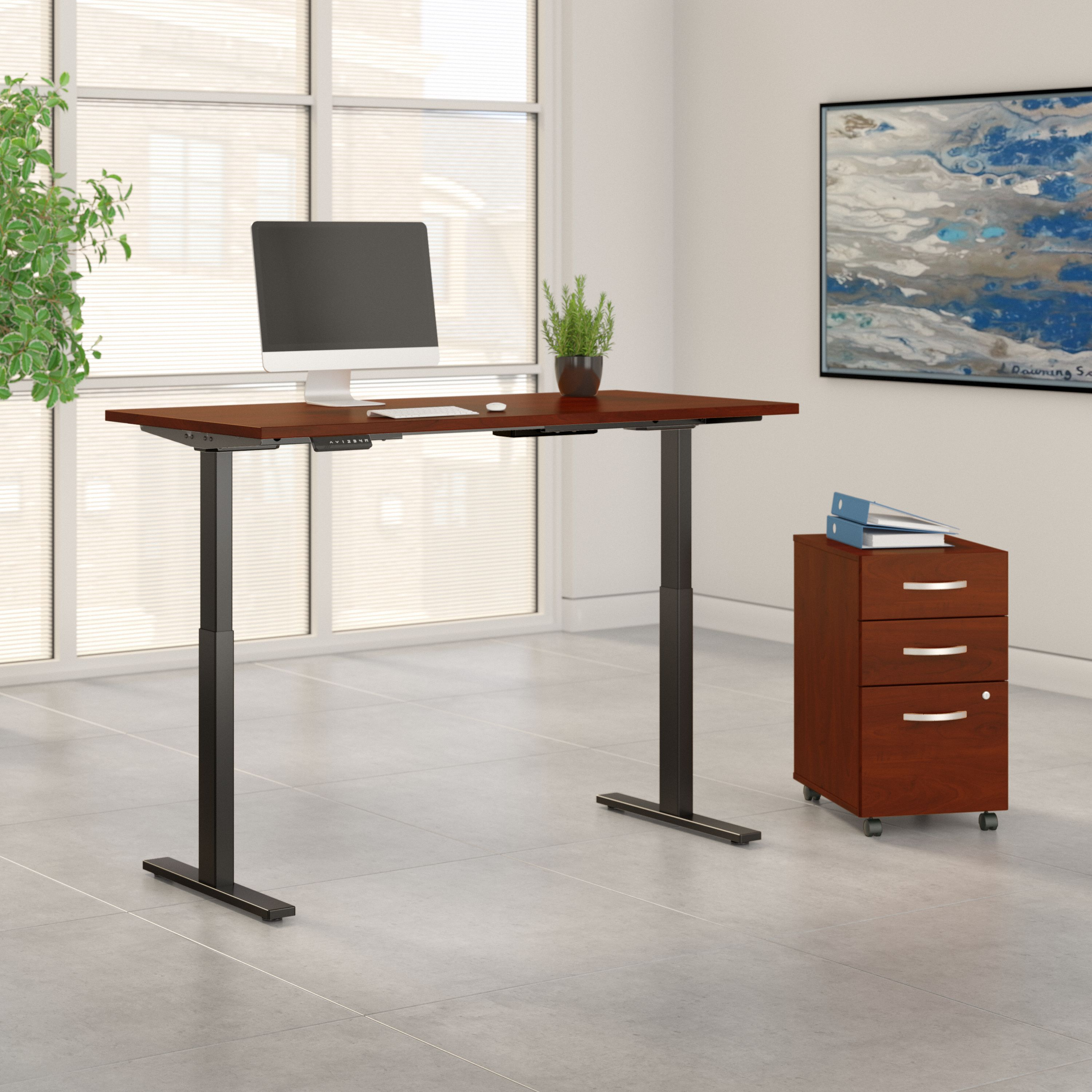 Shop Move 60 Series by Bush Business Furniture 72W x 30D Height Adjustable Standing Desk with Storage 01 M6S006HC #color_hansen cherry/black powder coat
