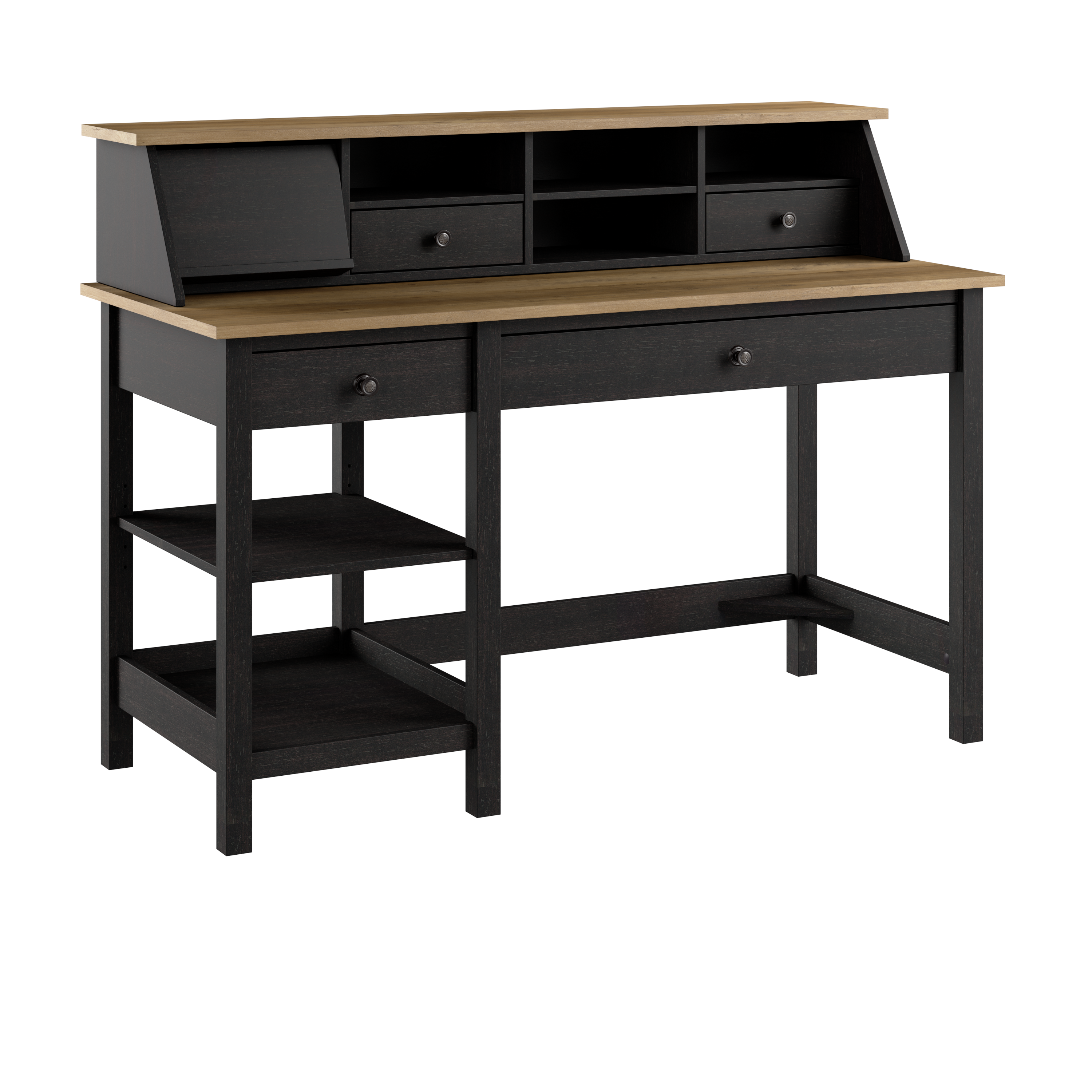 Shop Bush Furniture Mayfield 54W Computer Desk with Shelves and Desktop Organizer 02 MAY001V2P #color_vintage black/reclaimed pine
