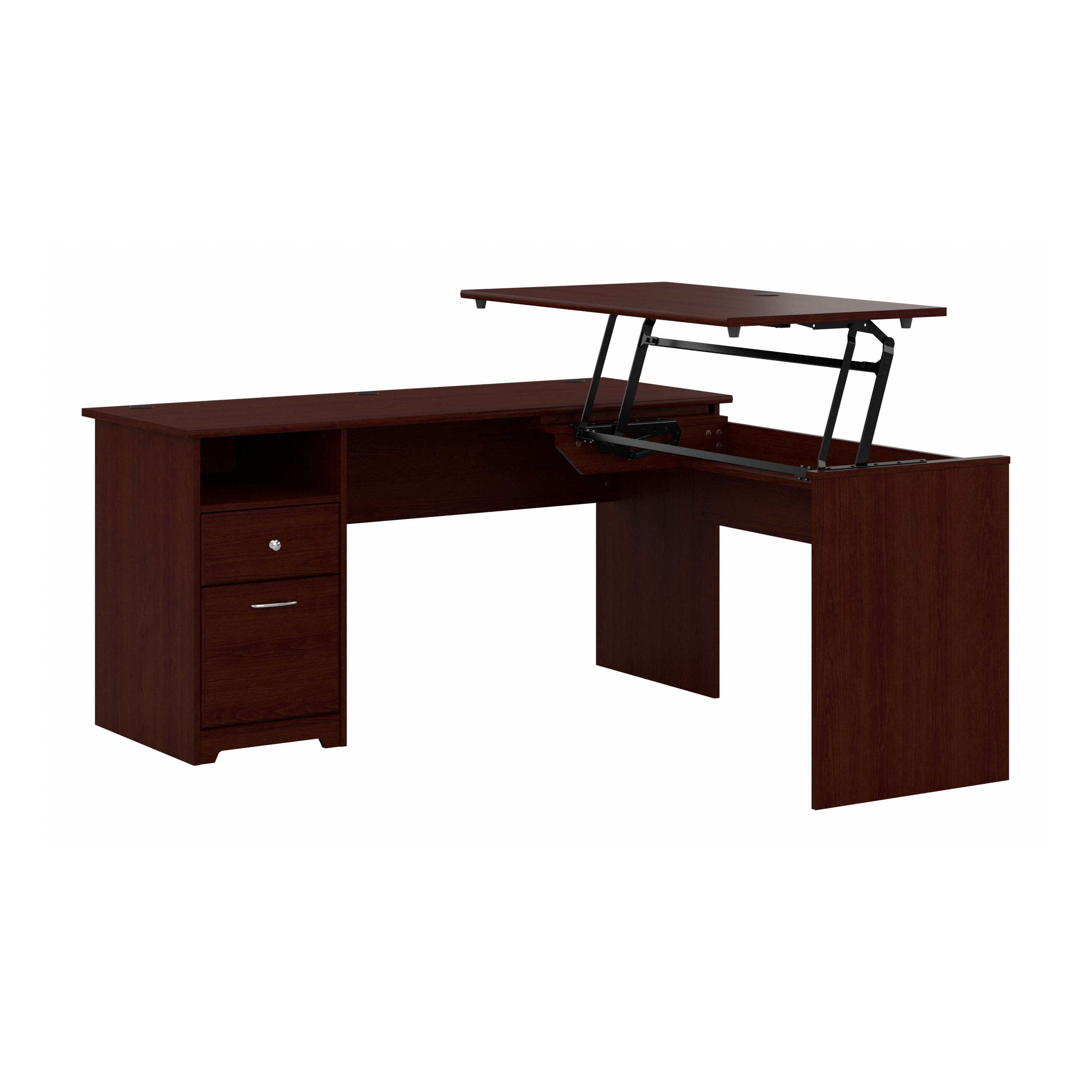 Shop Bush Furniture Cabot 60W 3 Position Sit to Stand L Shaped Desk 02 CAB043HVC #color_harvest cherry