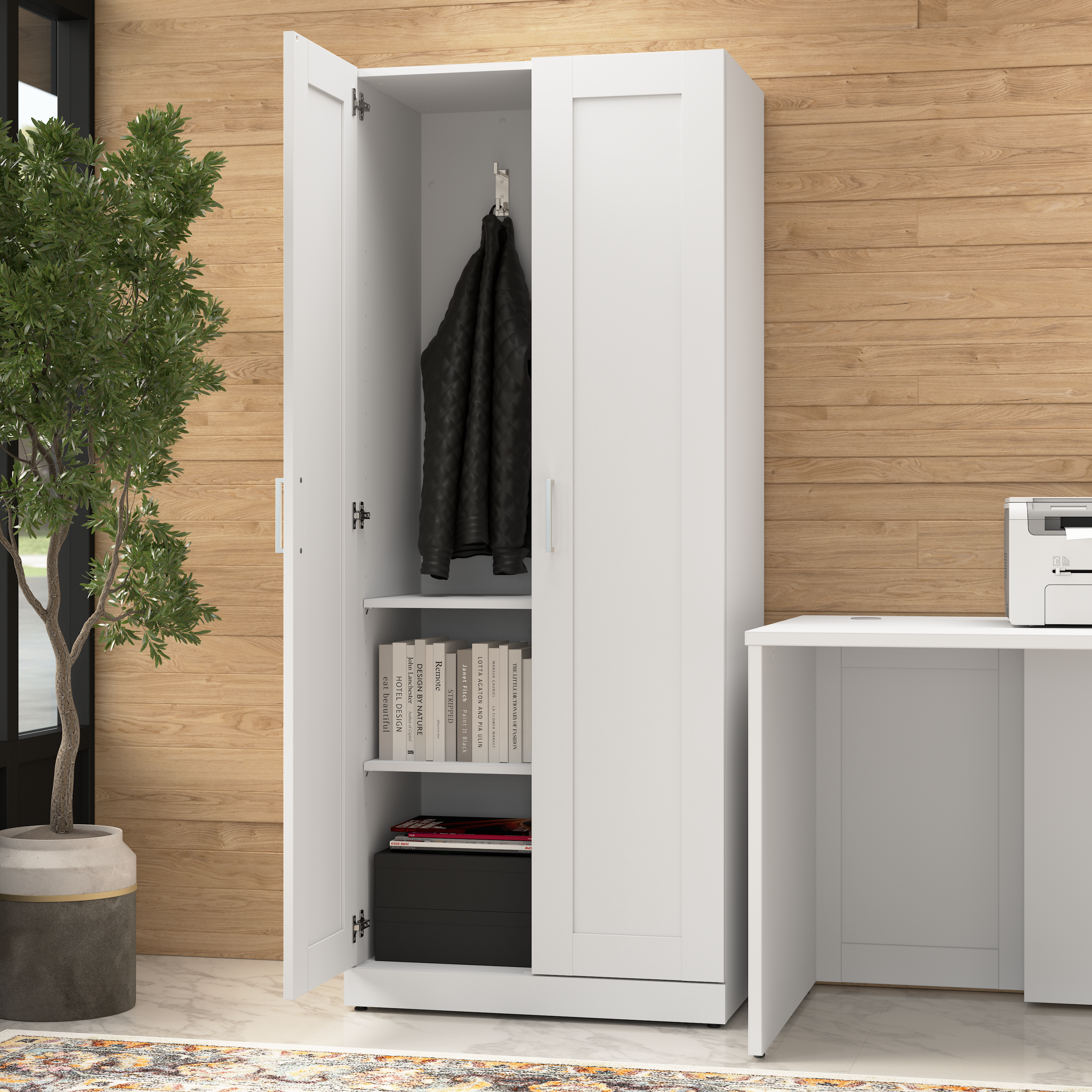 Shop Bush Business Furniture Hampton Heights 30W Tall Storage Cabinet with Doors and Shelves 07 HHS630WH-Z #color_white