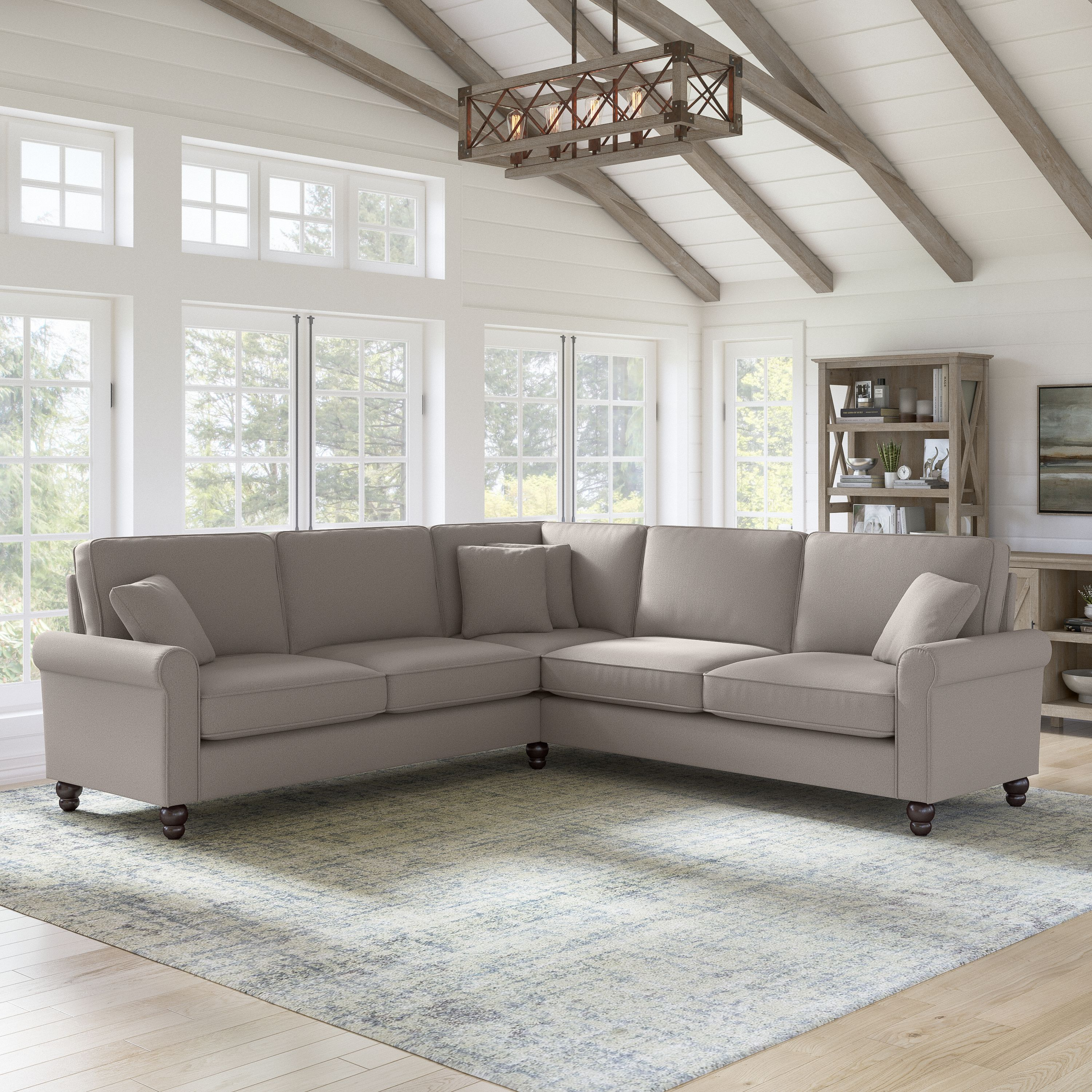 Shop Bush Furniture Hudson 99W L Shaped Sectional Couch 01 HDY98BBGH-03K #color_beige herringbone fabric