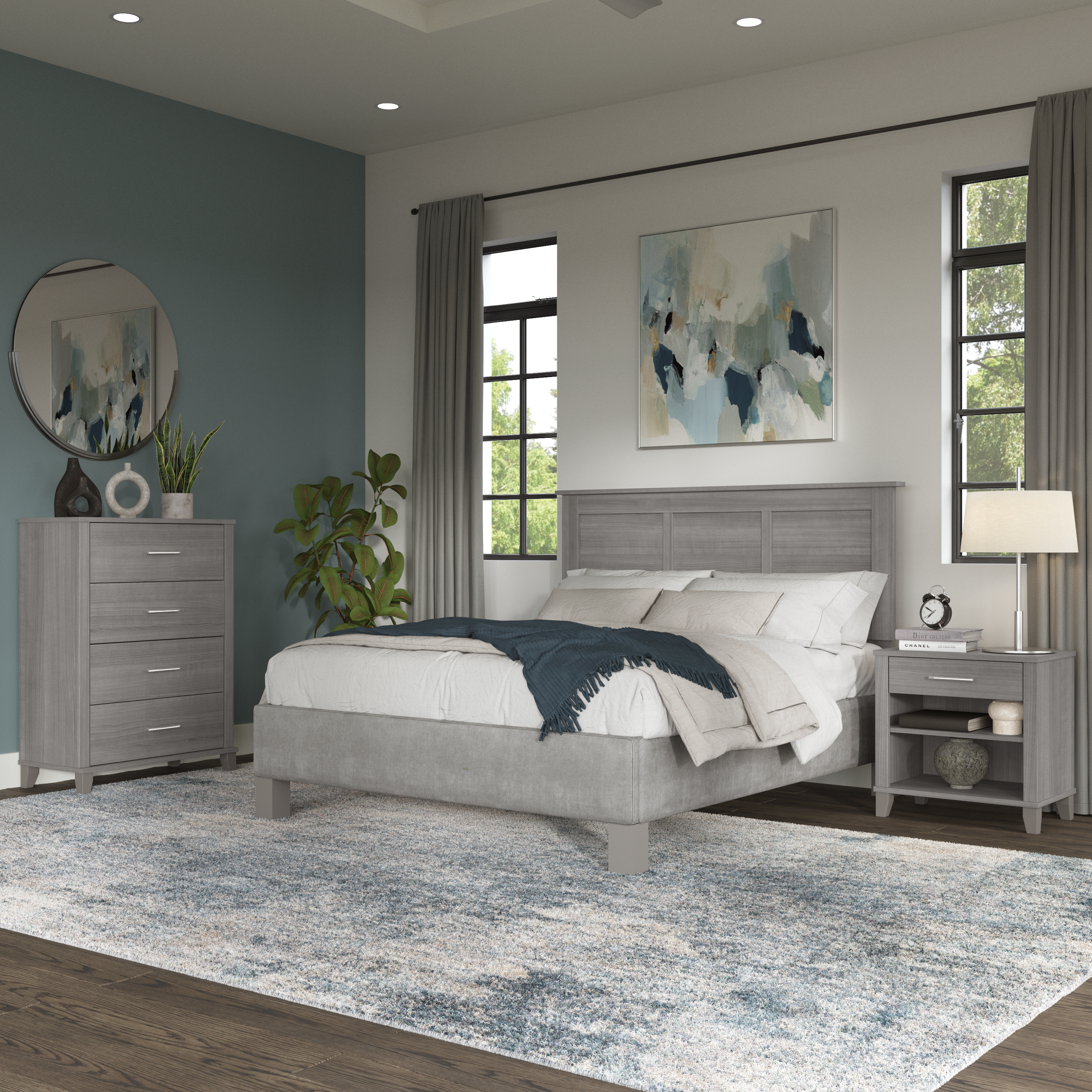 Shop Bush Furniture Somerset Full/Queen Size Headboard, Chest of Drawers and Nightstand Bedroom Set 01 SET005PG #color_platinum gray