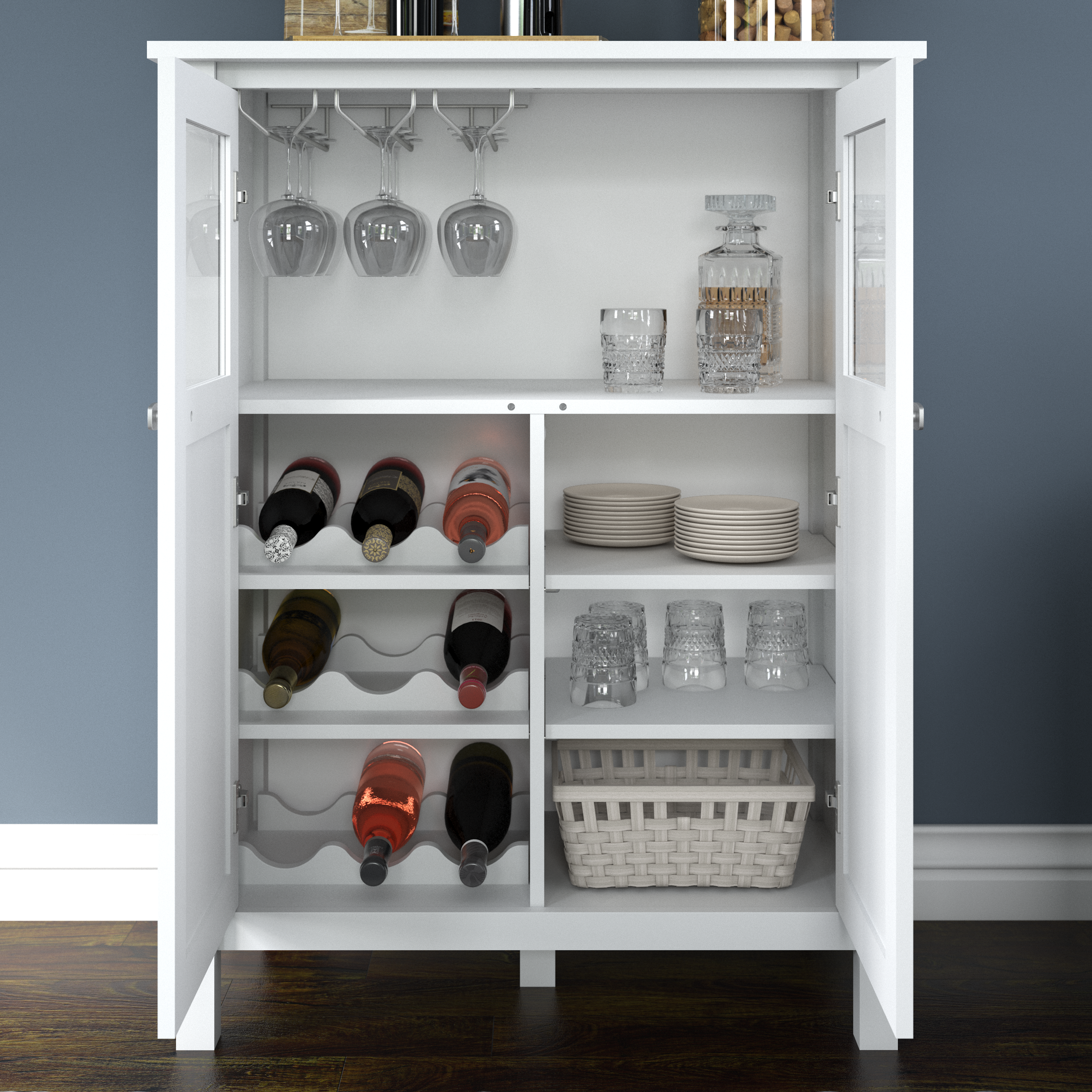 Shop Bush Furniture Broadview Bar Cabinet with Wine Storage 08 BDS132WH-03 #color_pure white