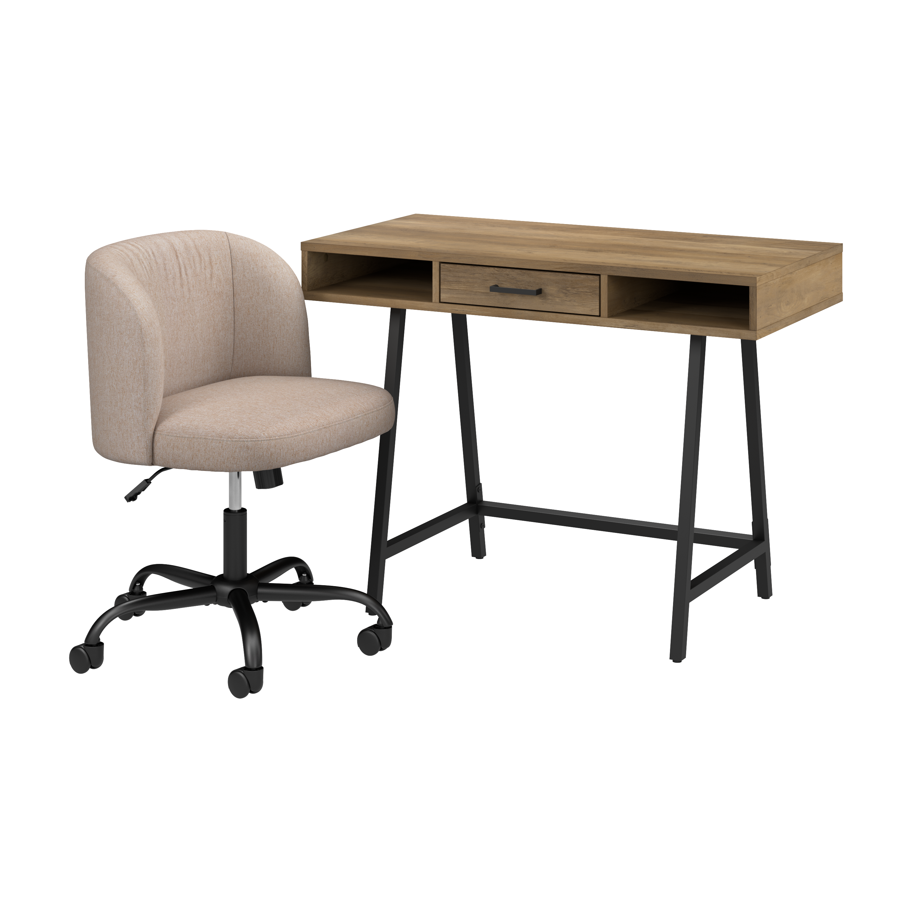 Shop Bush Furniture Steele 40W Small Writing Desk and Chair Set for Home Office 02 STE001RCP #color_reclaimed pine/beige fabric