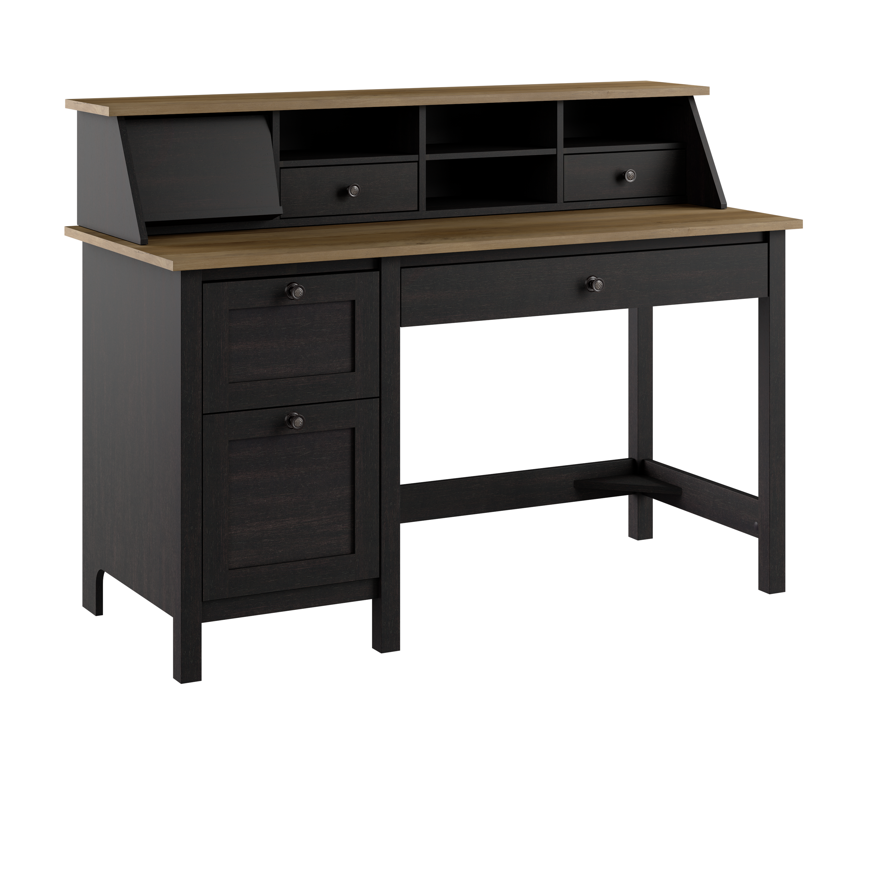 Shop Bush Furniture Mayfield 54W Computer Desk with Drawers and Desktop Organizer 02 MAY003V2P #color_vintage black/reclaimed pine