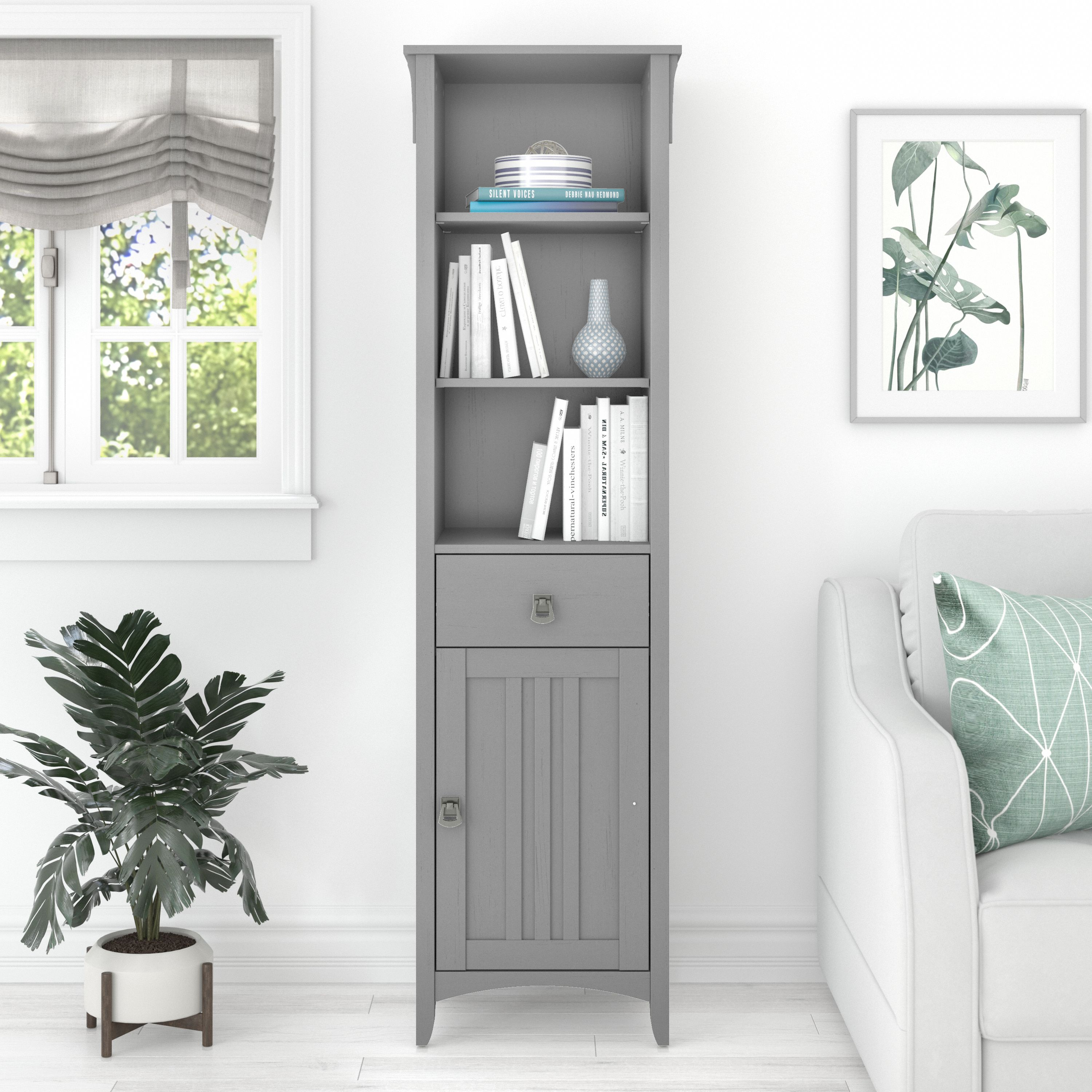 Shop Bush Furniture Salinas Tall Narrow Bookcase Cabinet 01 SAS168CG-Z #color_cape cod gray