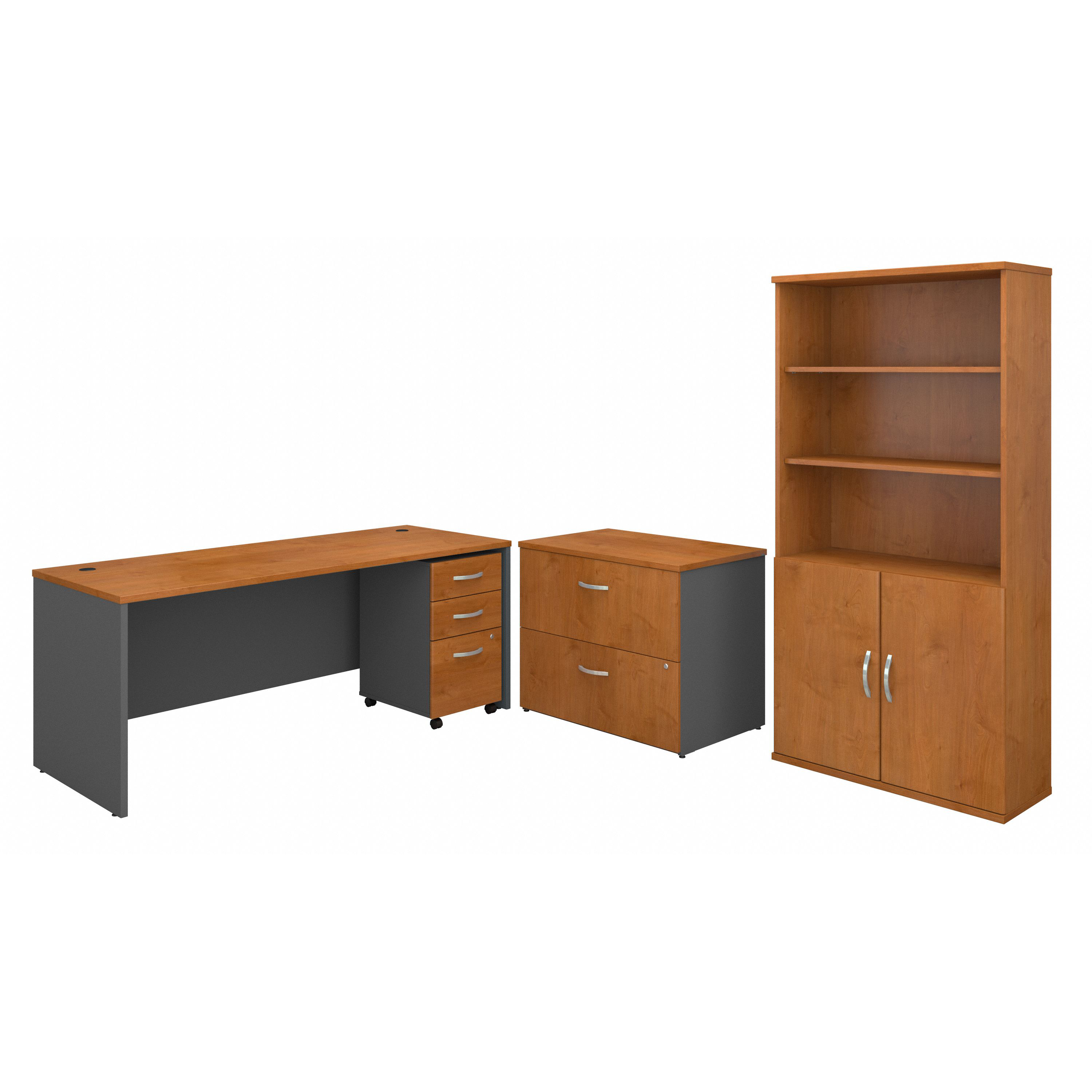 Shop Bush Business Furniture Series C 72W Office Desk with Bookcase and File Cabinets 02 SRC097NCSU #color_natural cherry/graphite gray