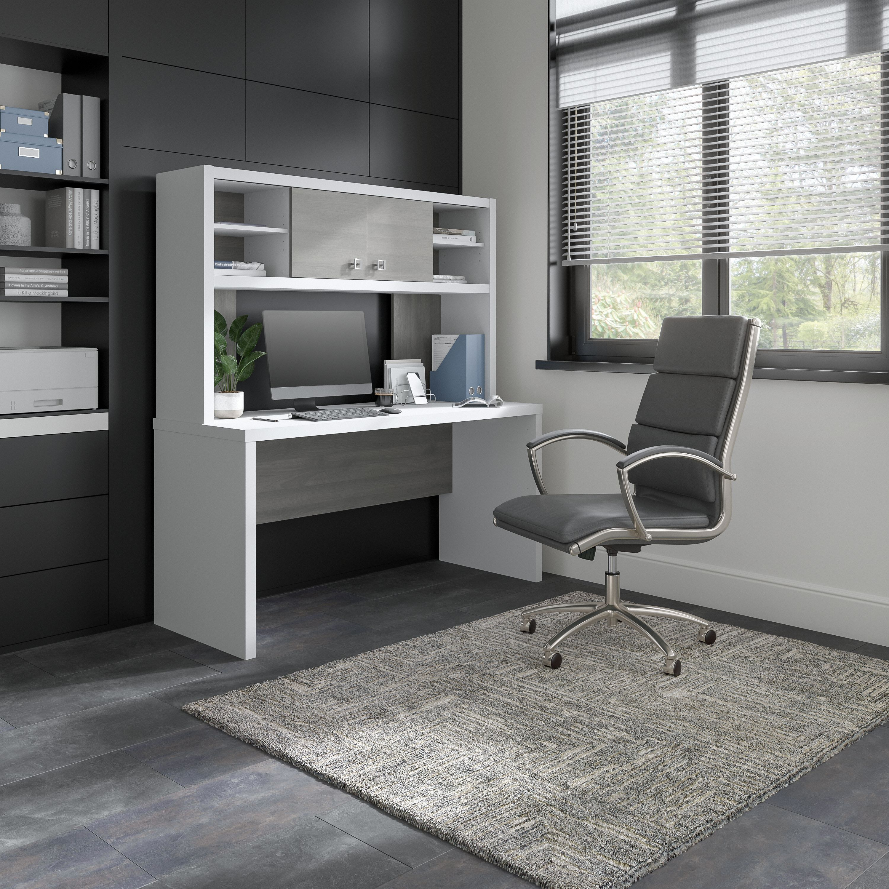 Shop Bush Business Furniture Echo 60W Credenza Desk with Hutch 01 ECH030WHMG #color_pure white/modern gray