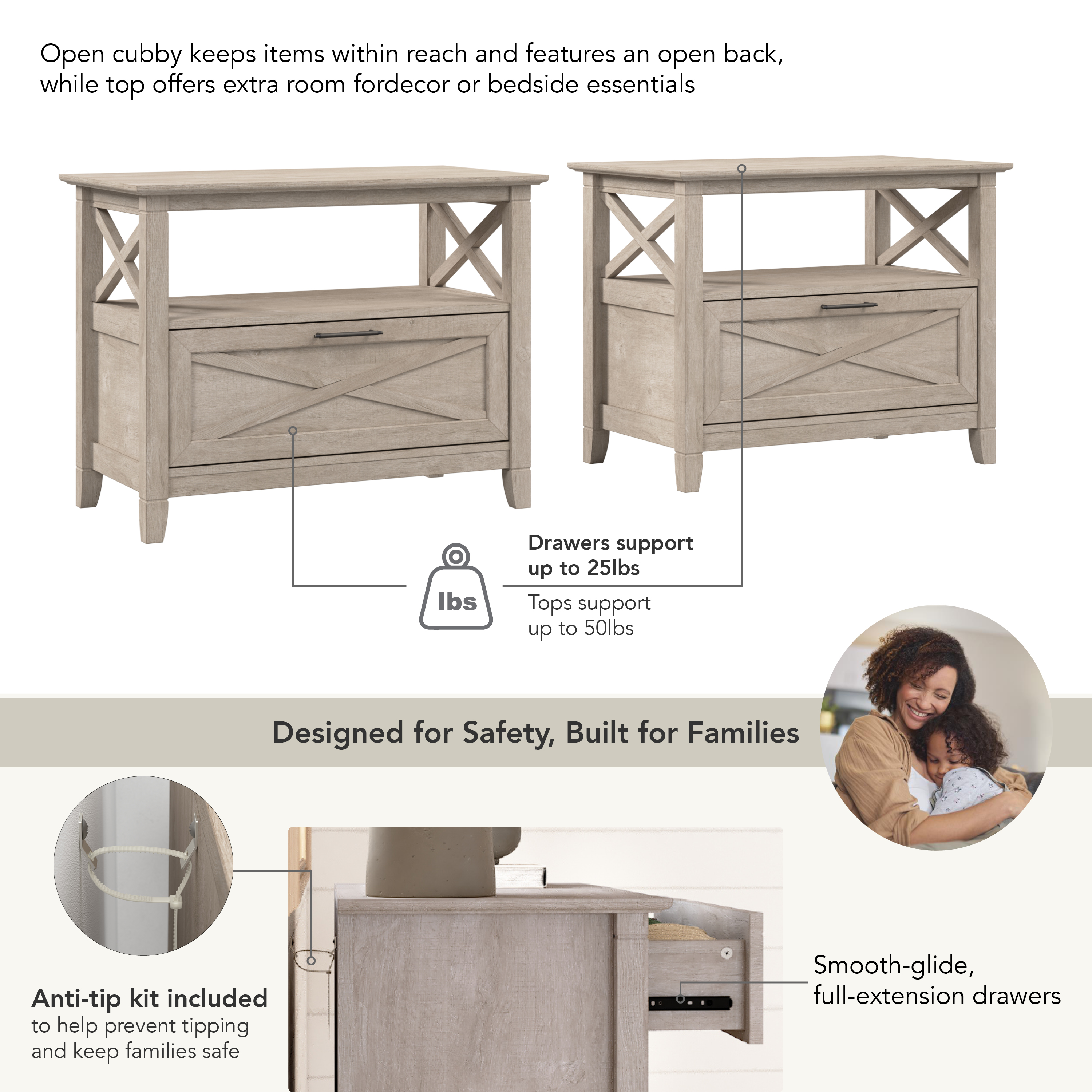 Bush Home Key West 32W Nightstand with Drawer - Set of 2