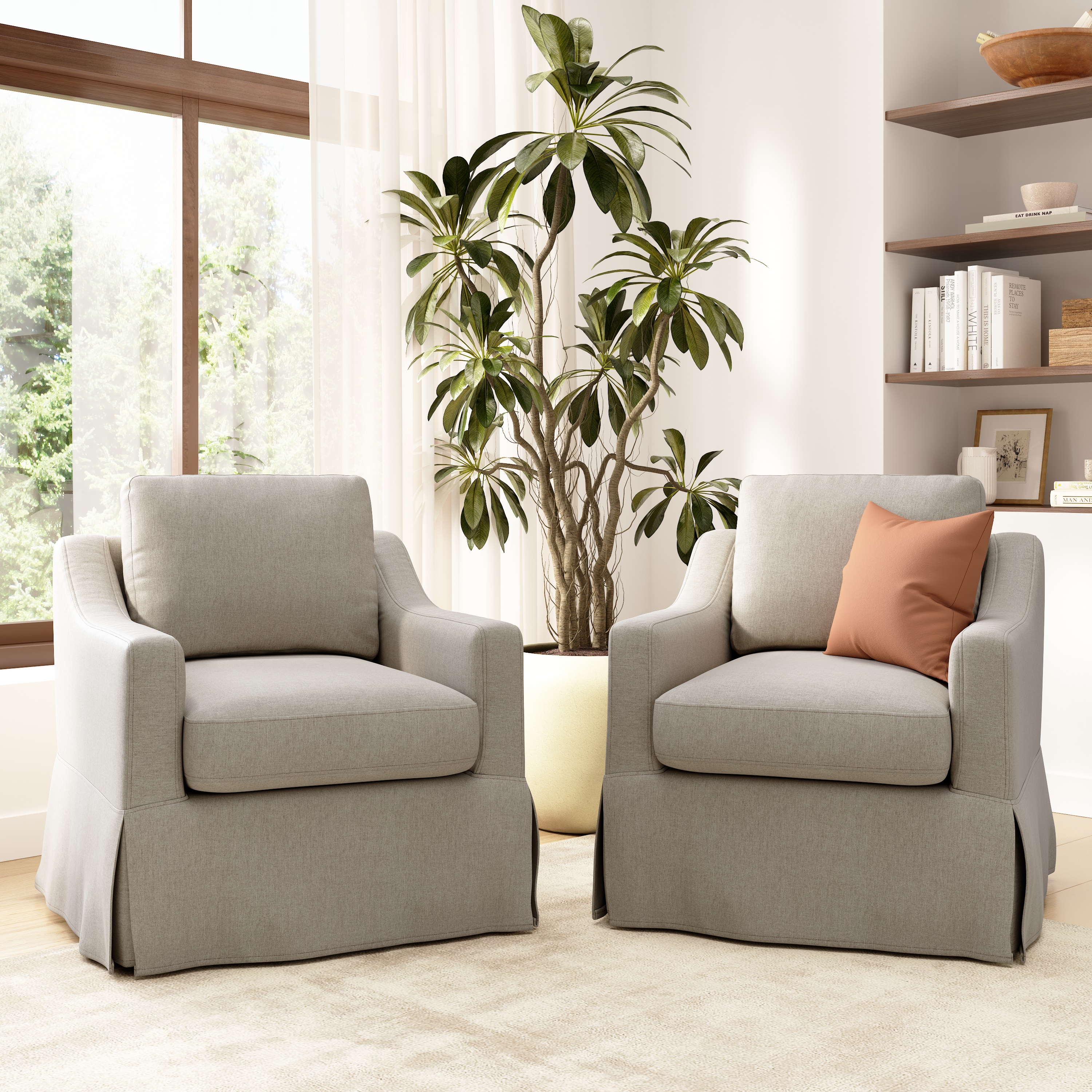 Shop Bush Home Harper Swivel Accent Chairs with Slipcovers - Set of 2 HAR001SDB 2 #color_sand basketweave fabric