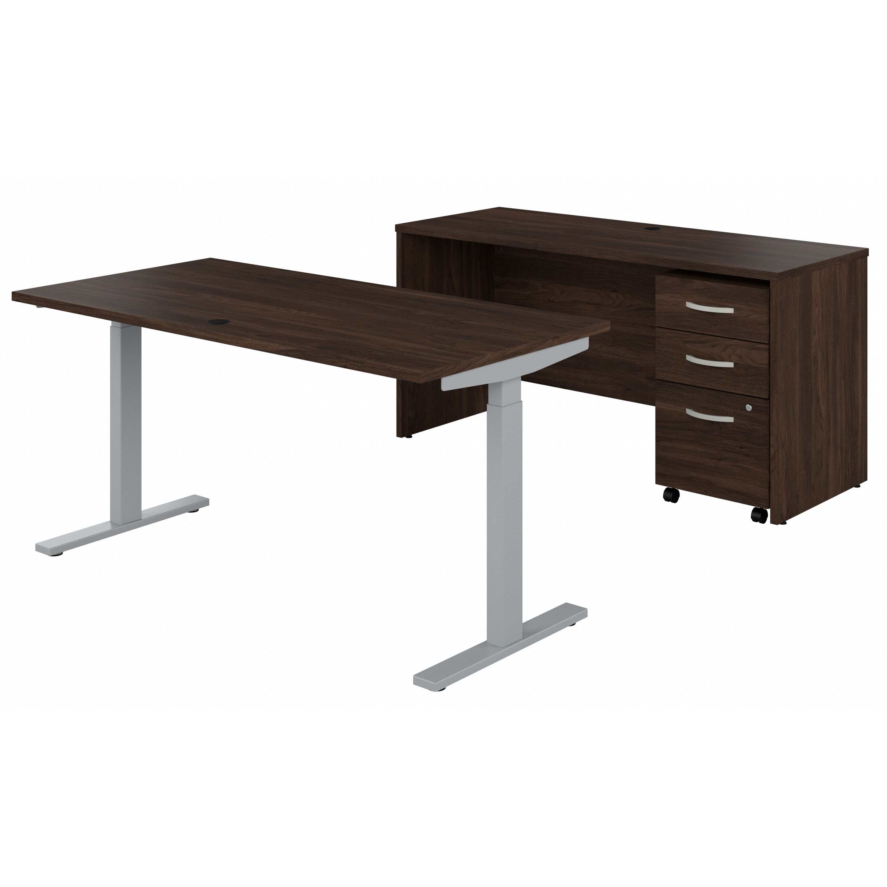 Shop Bush Business Furniture Studio C 60W Height Adjustable Standing Desk with Credenza and File Cabinet 02 STC017BWSU #color_black walnut