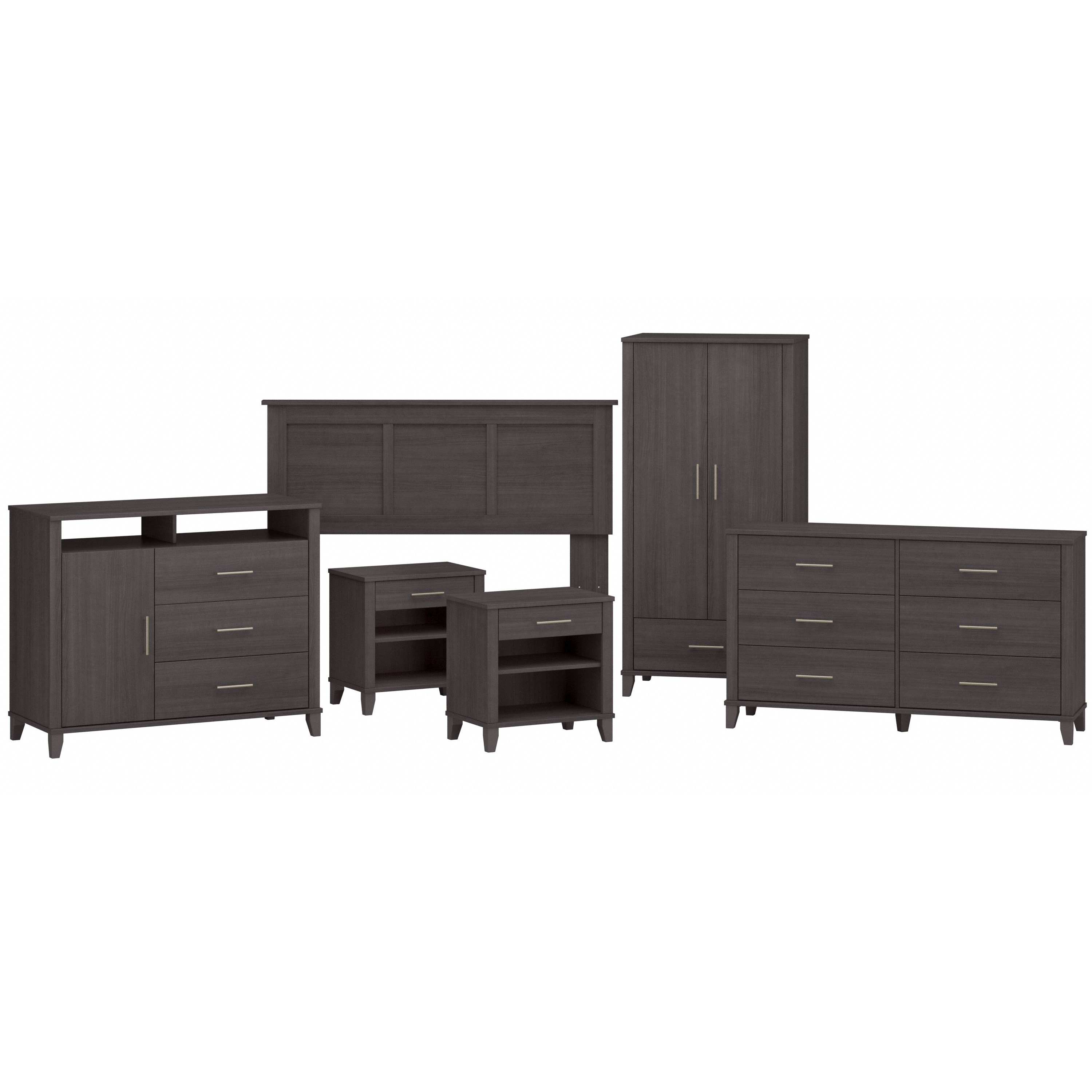 Shop Bush Furniture Somerset 6 Piece Bedroom Set with Full/Queen Size Headboard and Storage 02 SET037SG #color_storm gray