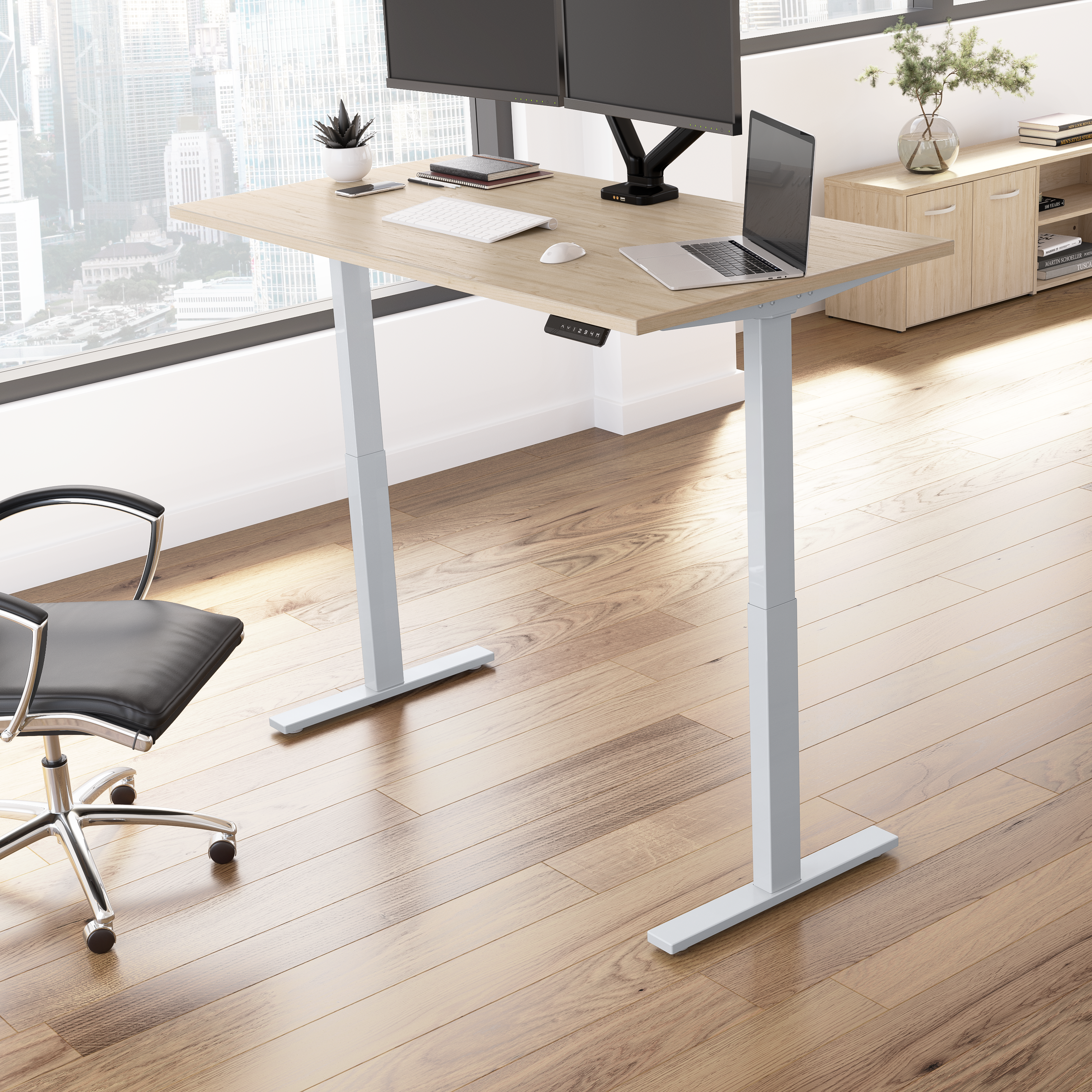 Shop Move 60 Series by Bush Business Furniture 60W x 30D Electric Height Adjustable Standing Desk 01 M6S6030NESK #color_natural elm/cool gray metallic