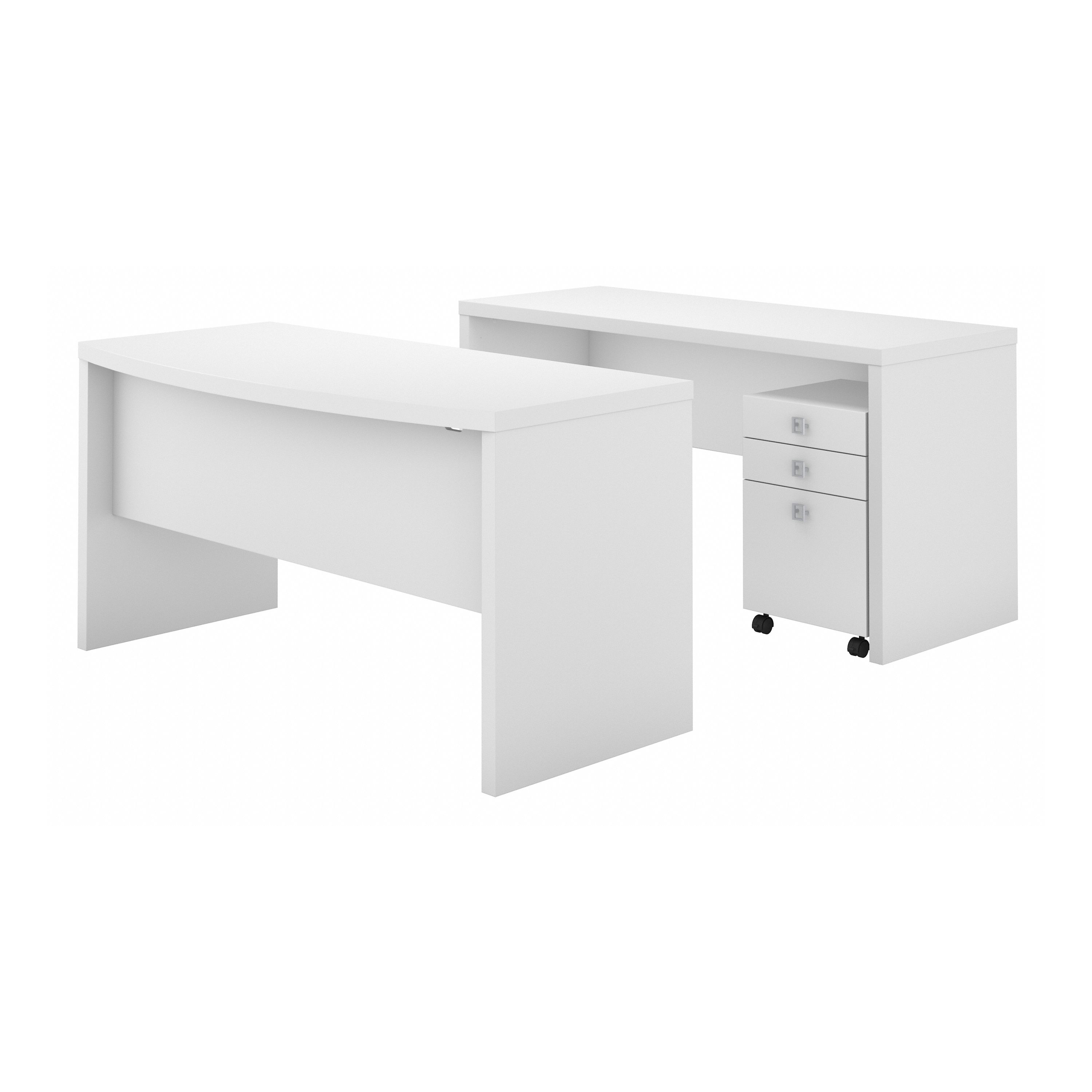 Shop Bush Business Furniture Echo Bow Front Desk and Credenza with Mobile File Cabinet 02 ECH010PW #color_pure white