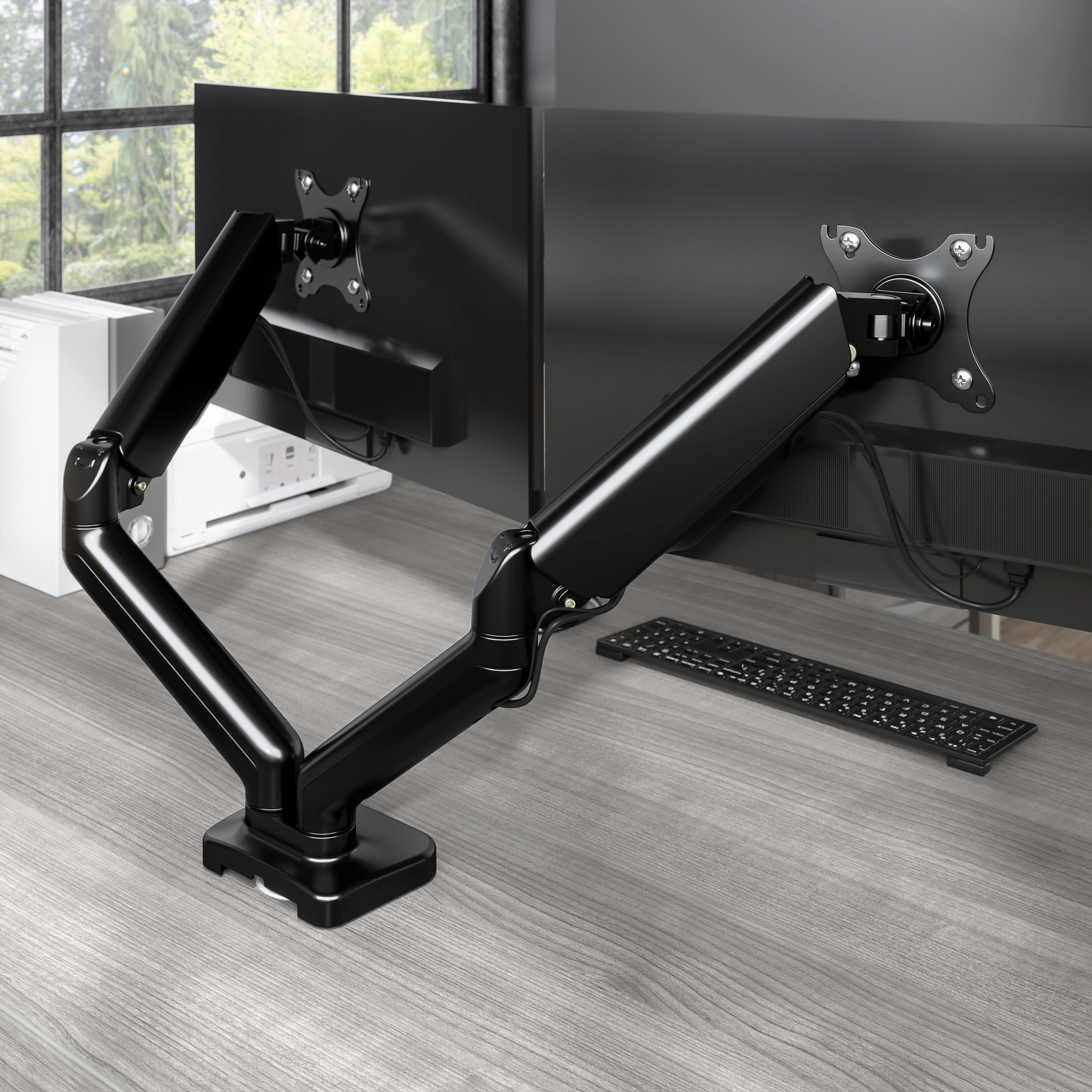 Shop Bush Business Furniture Adjustable Dual Monitor Arm with USB Port 06 AC99891-03 #color_satin black