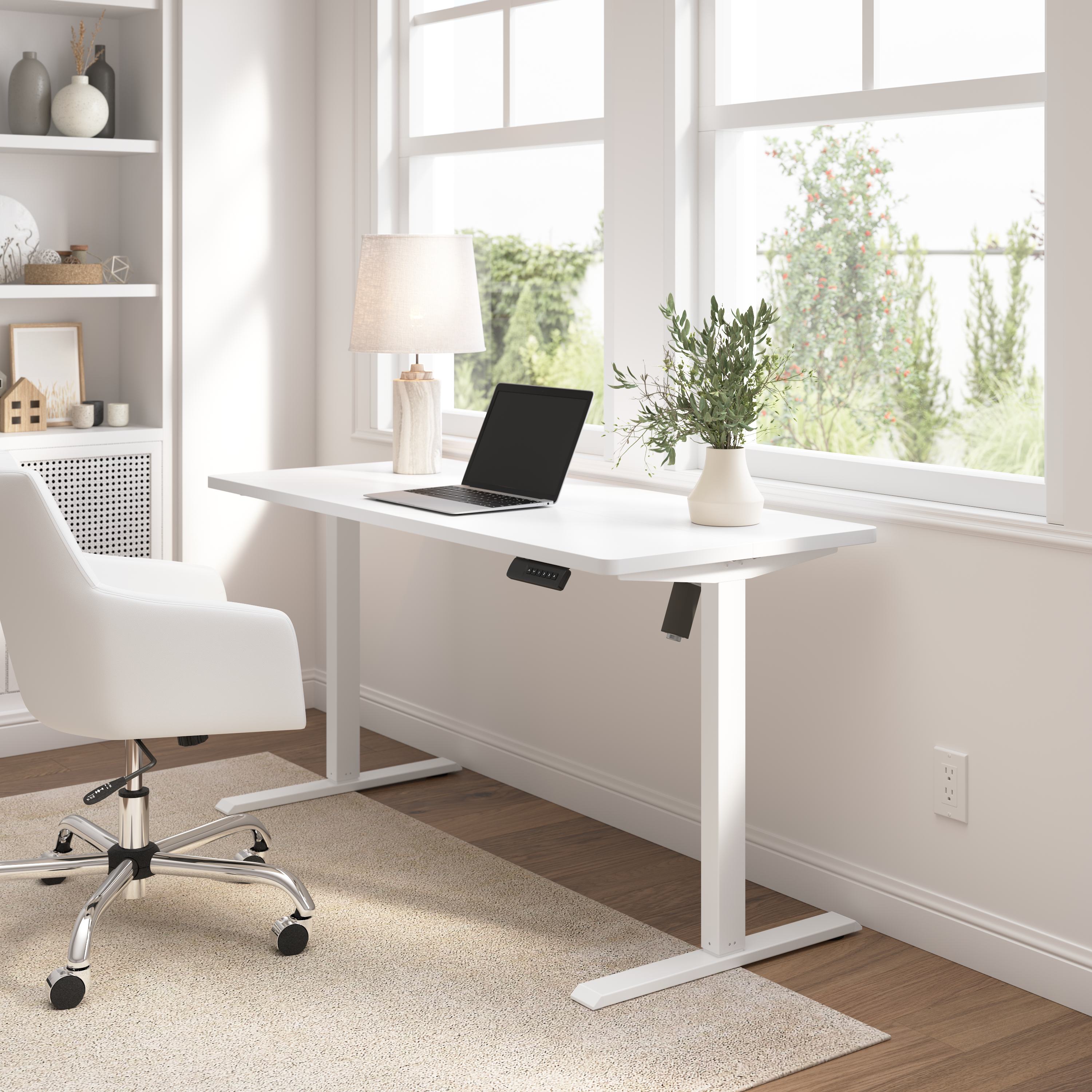 Shop Bush Furniture Energize 55W x 24D Electric Height Adjustable Standing Desk 06 EZ155WHW-03 #color_basic white/white frame