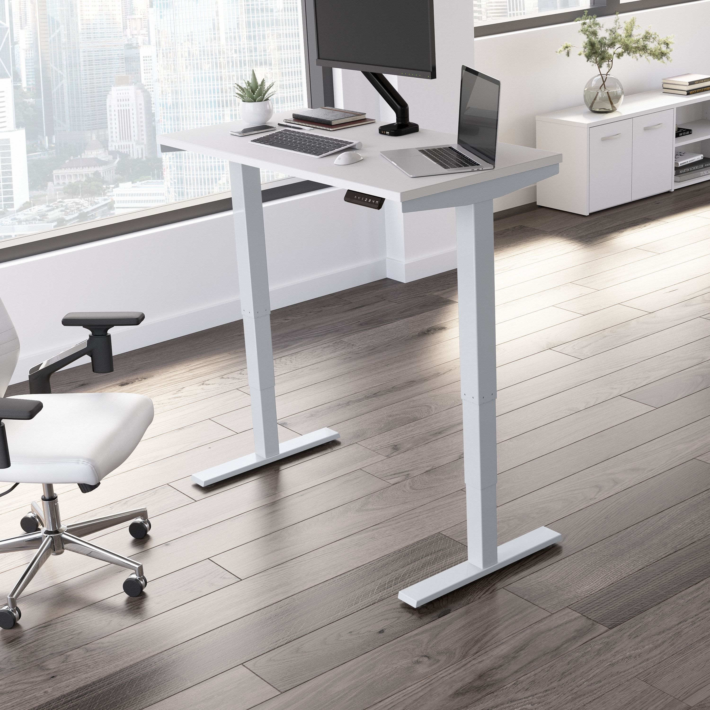 Shop Move 40 Series by Bush Business Furniture 48W x 24D Electric Height Adjustable Standing Desk 01 M4S4824WHSK #color_white/cool gray metallic