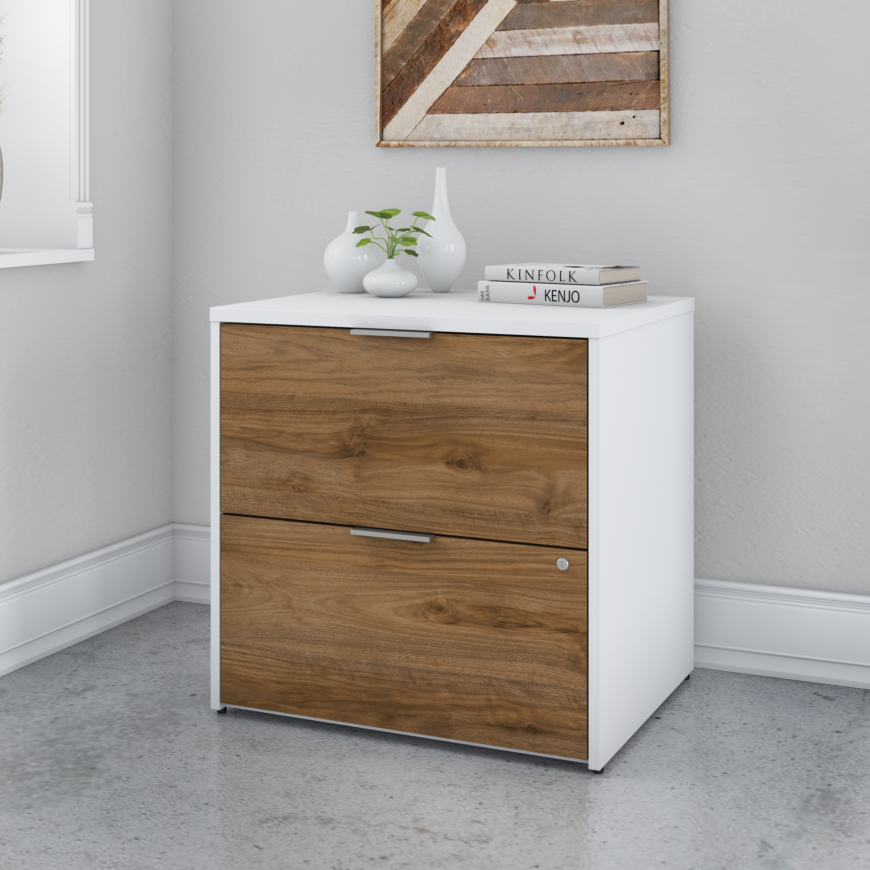 Shop Bush Business Furniture Jamestown 2 Drawer Lateral File Cabinet - Assembled 01 JTF130FWWHSU #color_fresh walnut/white