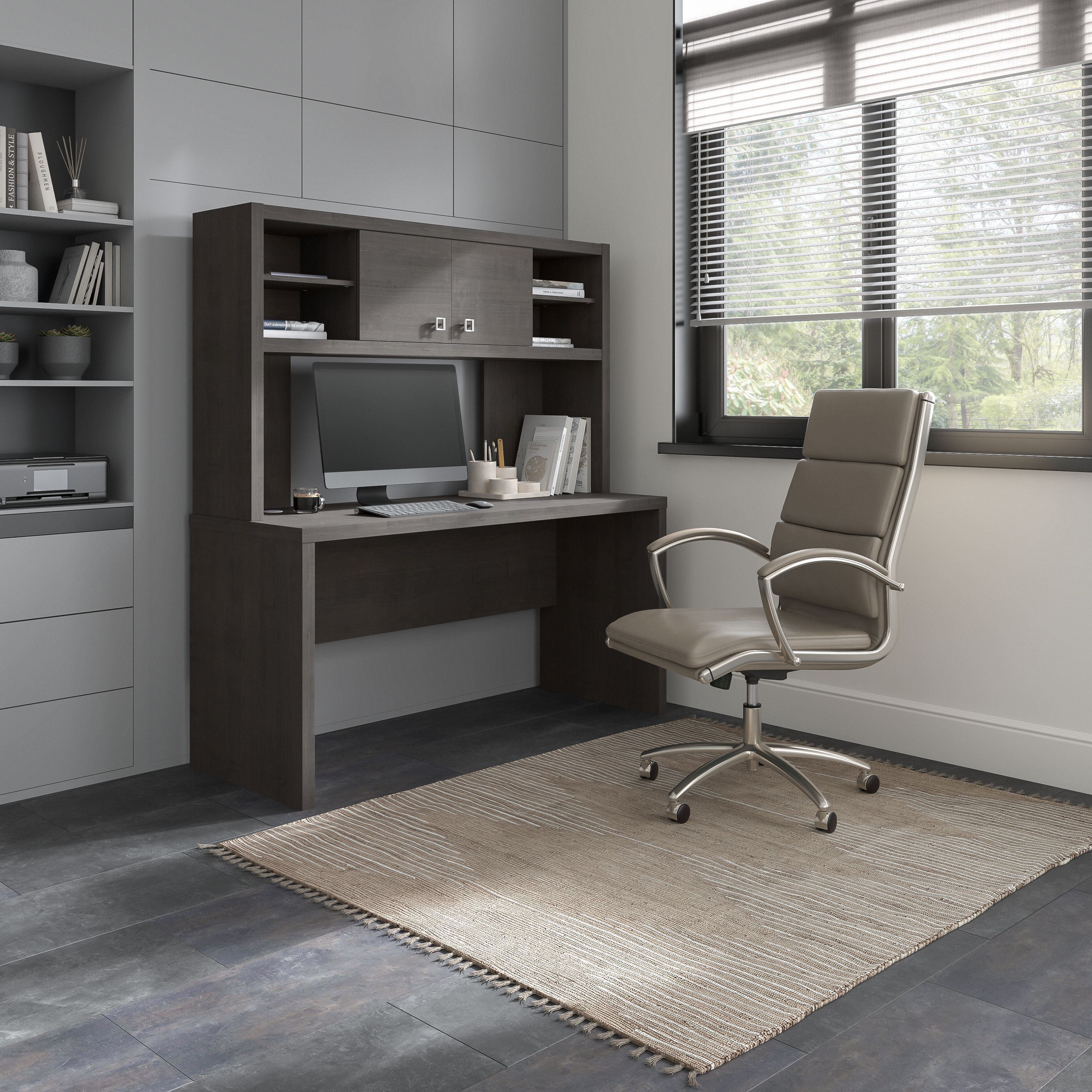 Shop Bush Business Furniture Echo 60W Credenza Desk with Hutch 01 ECH030CM #color_charcoal maple