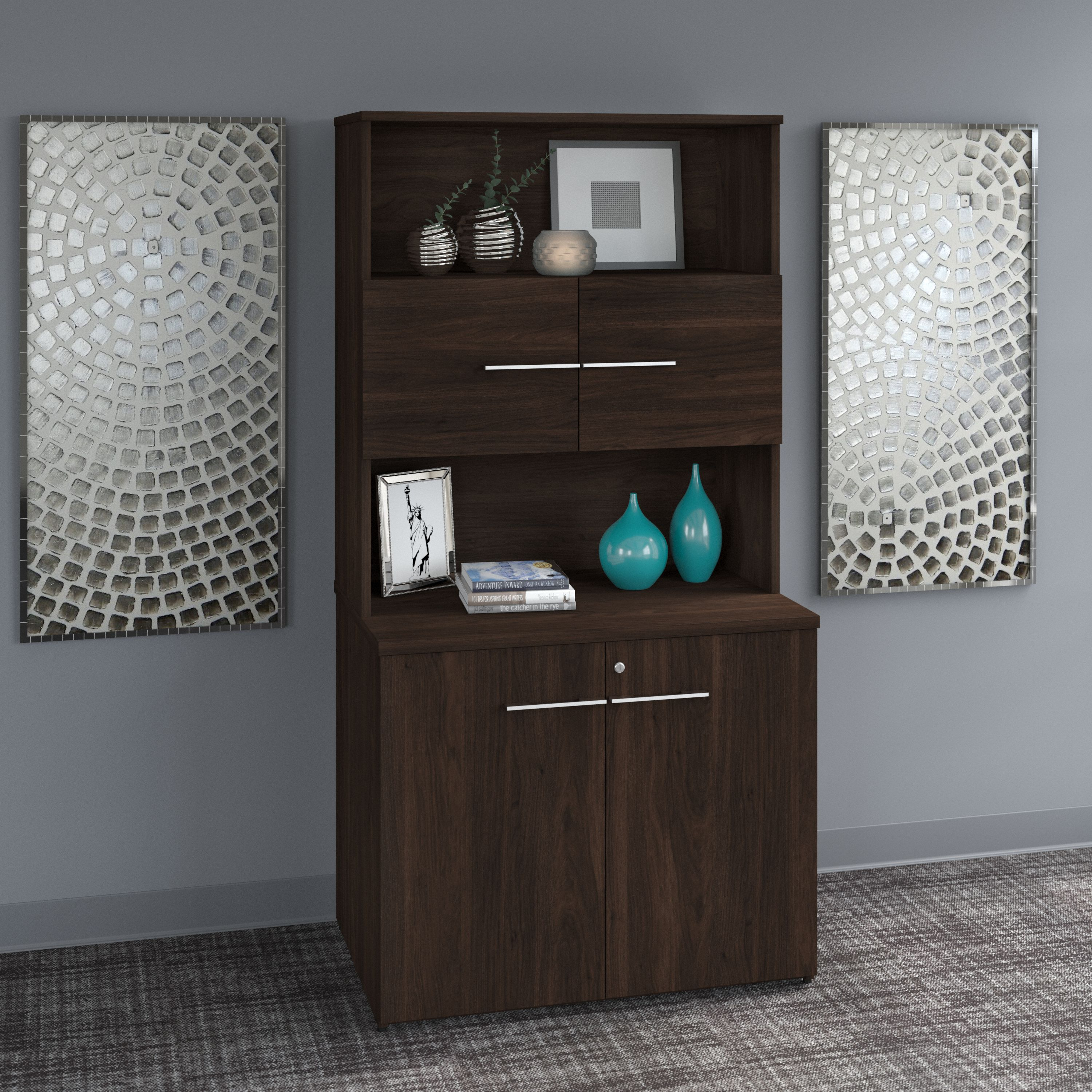 Shop Bush Business Furniture Office 500 36W Tall Storage Cabinet with Doors and Shelves 01 OF5008BWSU #color_black walnut