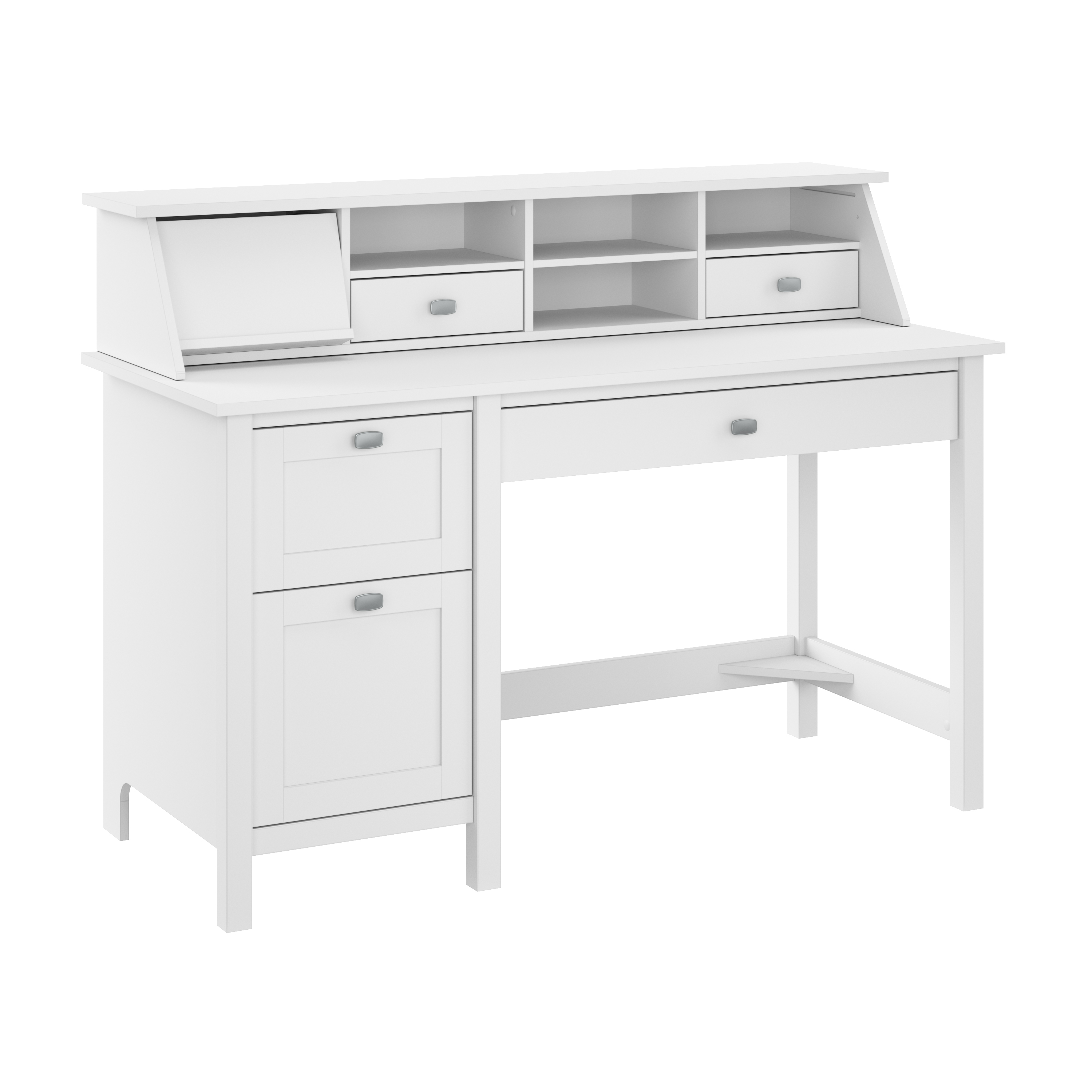 Shop Bush Furniture Broadview 54W Computer Desk with Drawers and Desktop Organizer 02 BD005WH #color_pure white