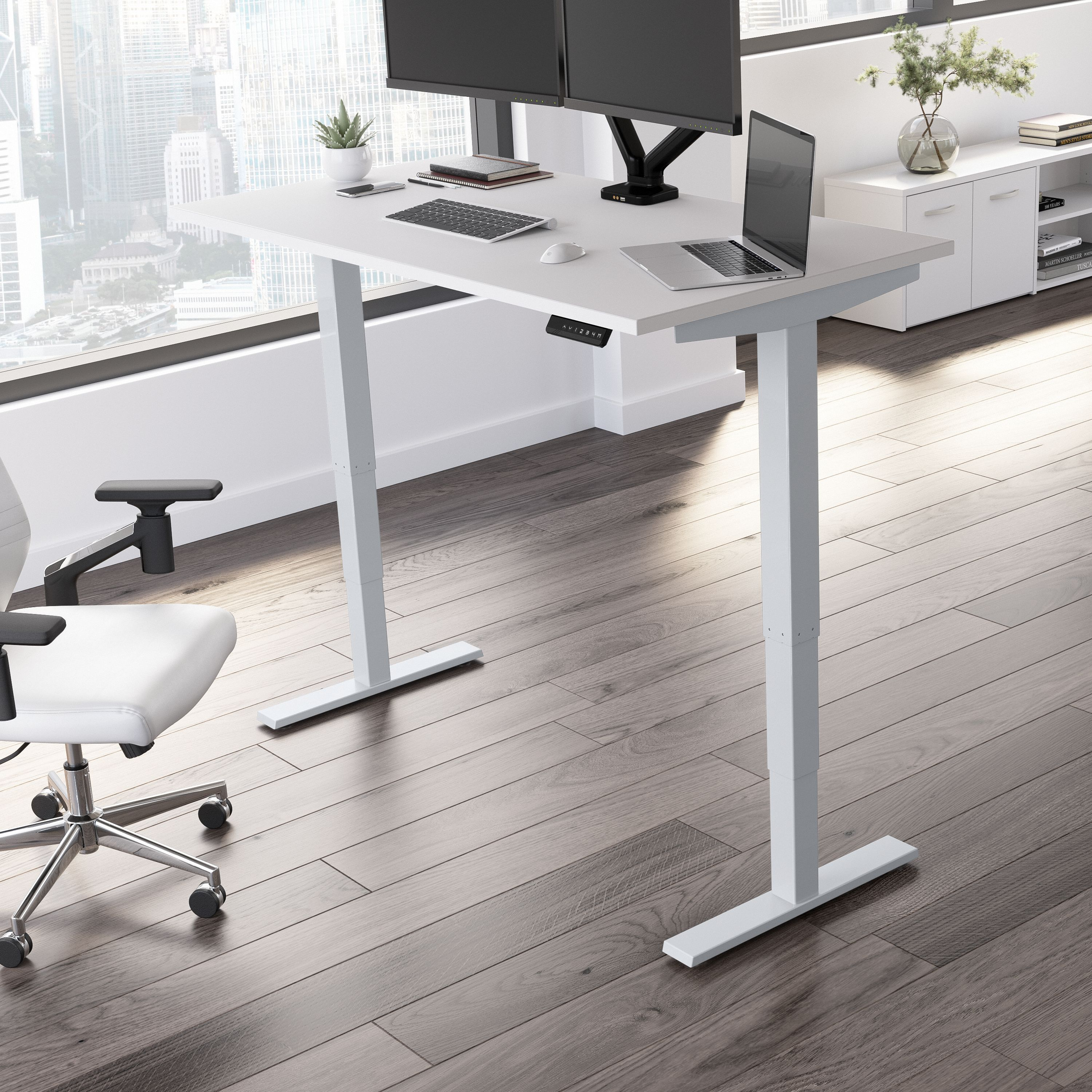 Shop Move 40 Series by Bush Business Furniture 60W x 30D Electric Height Adjustable Standing Desk 01 M4S6030WHSK #color_white/cool gray metallic