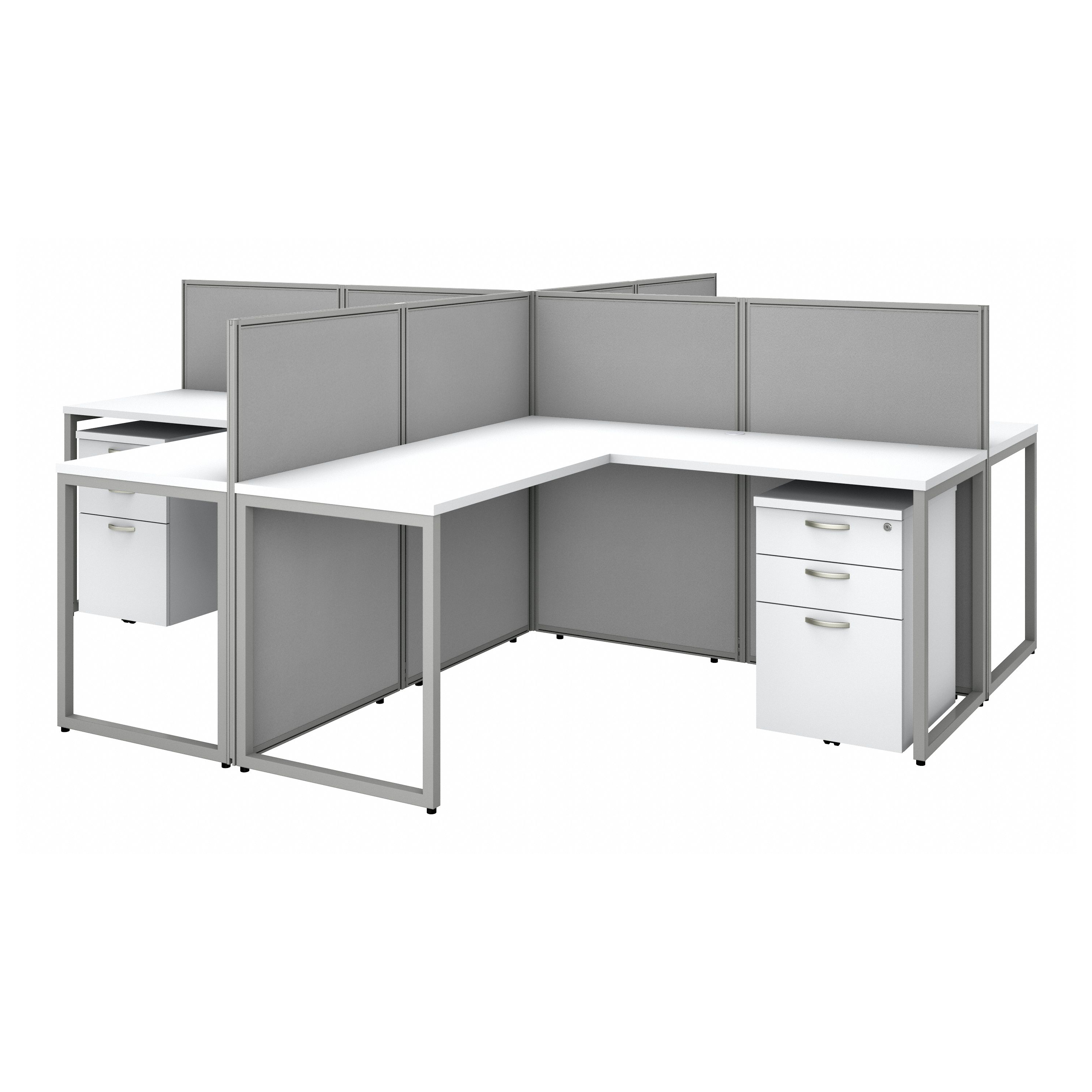 Shop Bush Business Furniture Easy Office 60W 4 Person L Shaped Cubicle Desk with Drawers and 45H Panels 02 EOD760SWH-03K #color_pure white/silver gray fabric