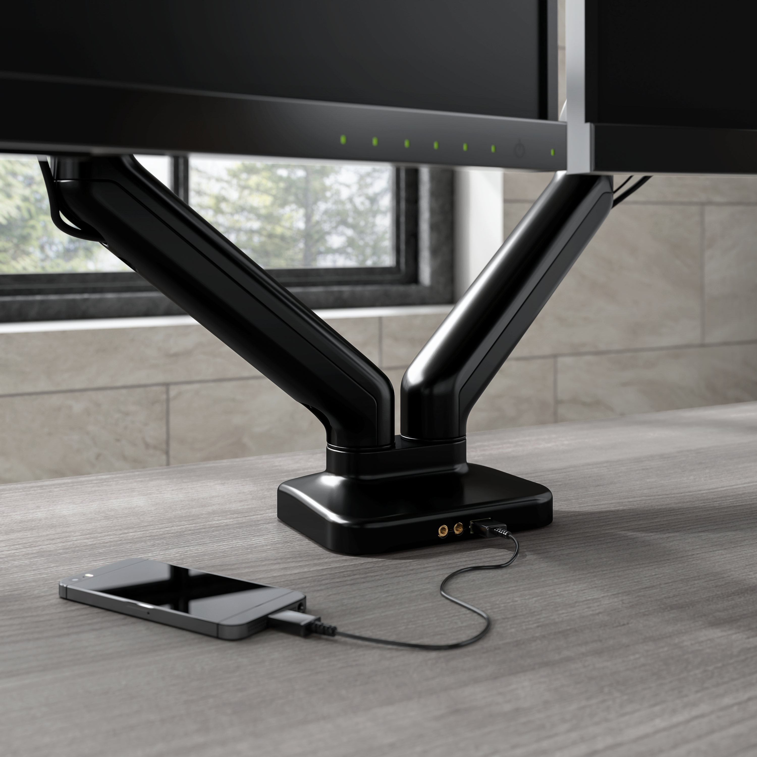 Shop Bush Business Furniture Adjustable Dual Monitor Arm with USB Port 04 AC99891-03 #color_satin black