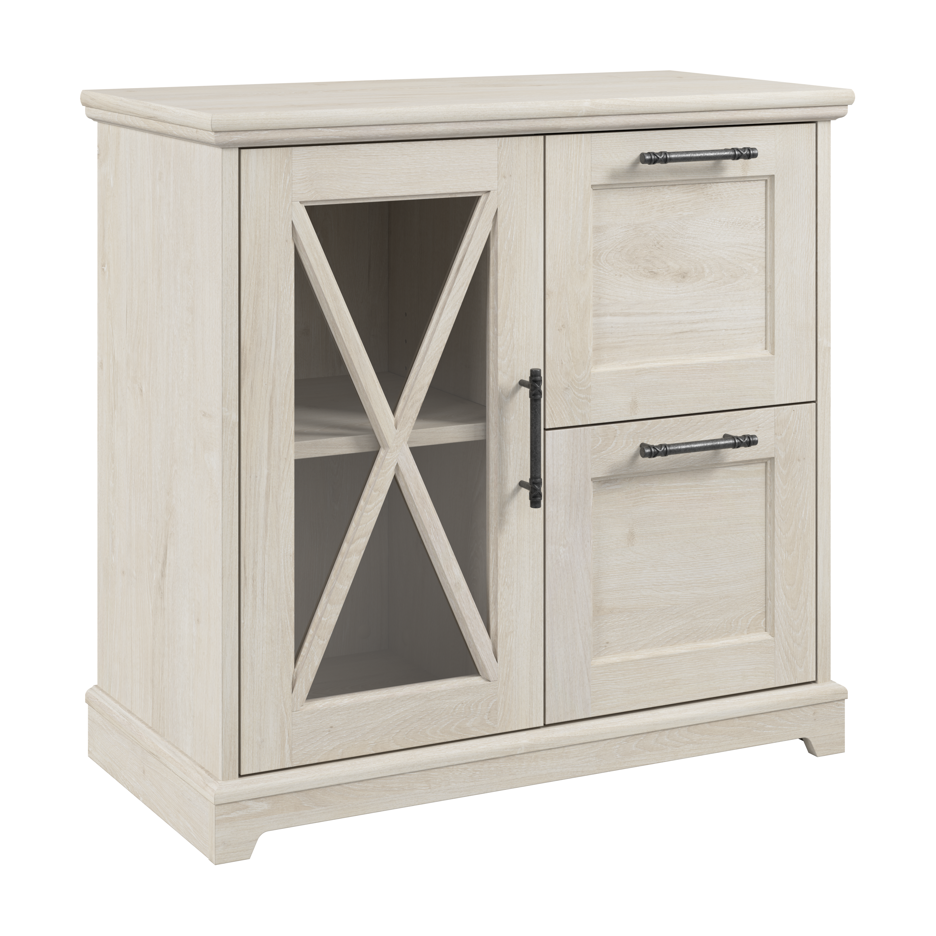 Shop Bush Furniture Lennox Farmhouse 2 Drawer Lateral File Cabinet with Shelves 02 LEF132LW-03 #color_linen white oak