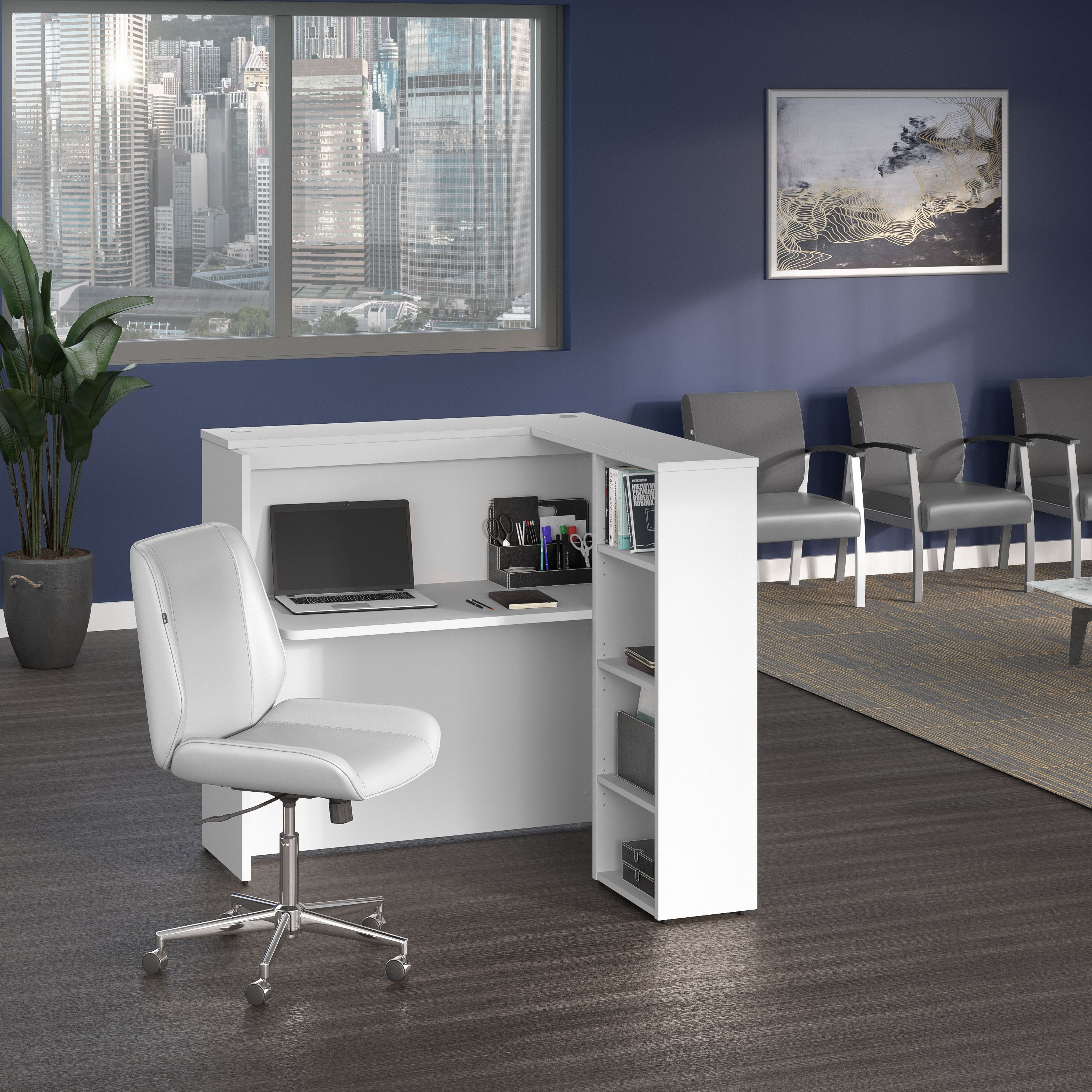 Shop Bush Business Furniture Studio C 48W Reception Desk with Shelves 01 SCD248WHK-Z1 #color_white