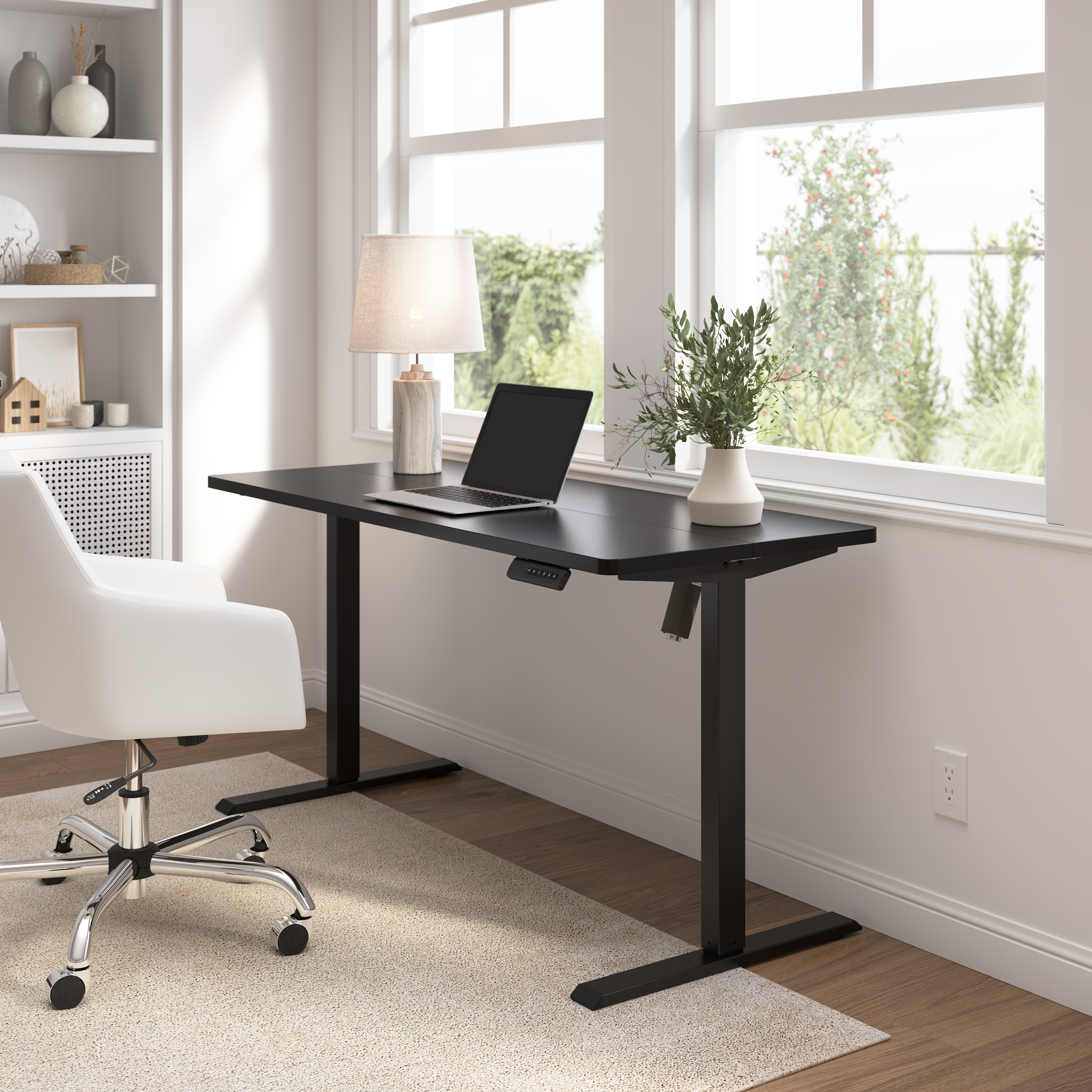 Shop Bush Furniture Energize 55W x 24D Electric Height Adjustable Standing Desk 06 EZ155BSB-03 #color_basic black/black frame