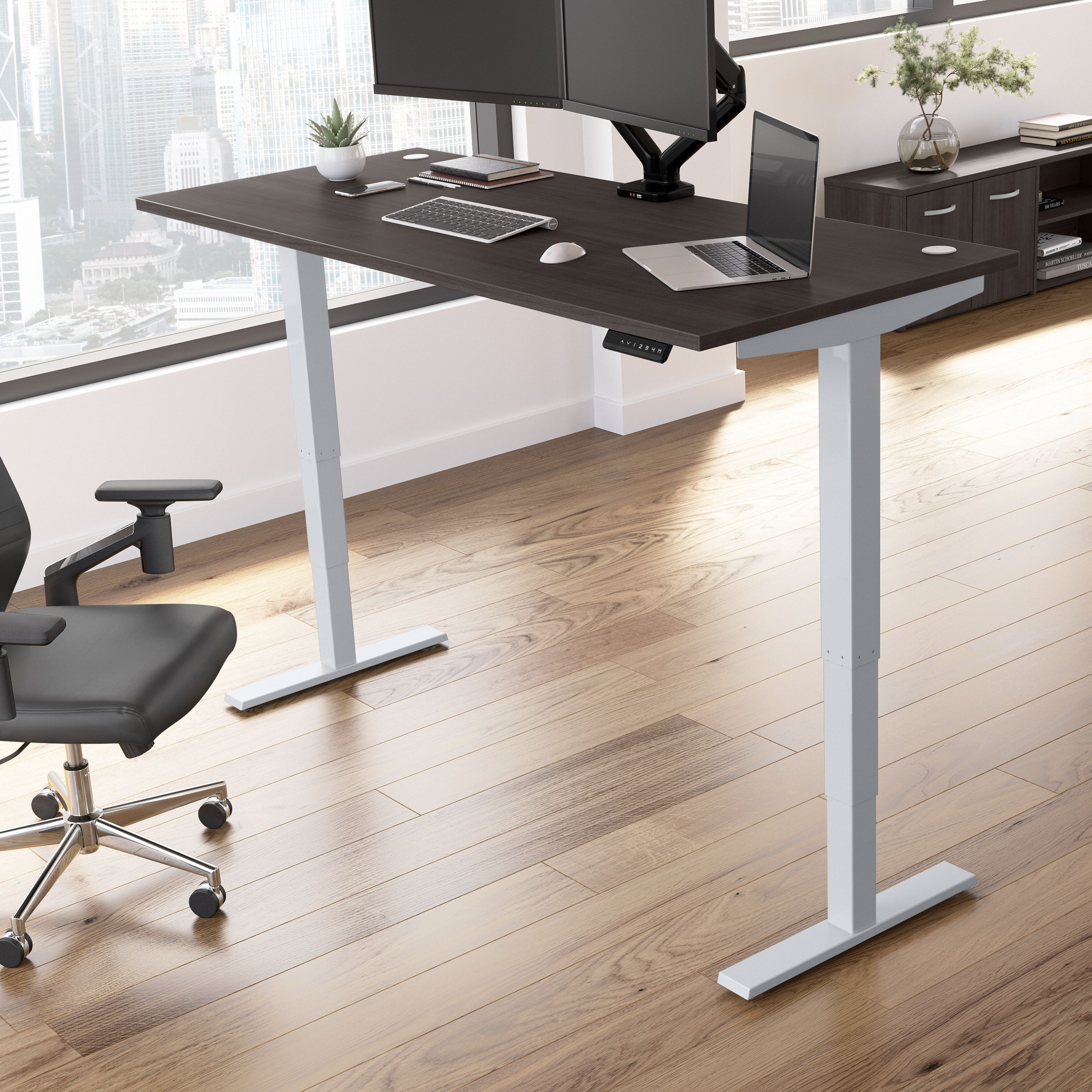 Shop Move 40 Series by Bush Business Furniture 72W x 30D Electric Height Adjustable Standing Desk 01 M4S7230SGSK #color_storm gray/cool gray metallic