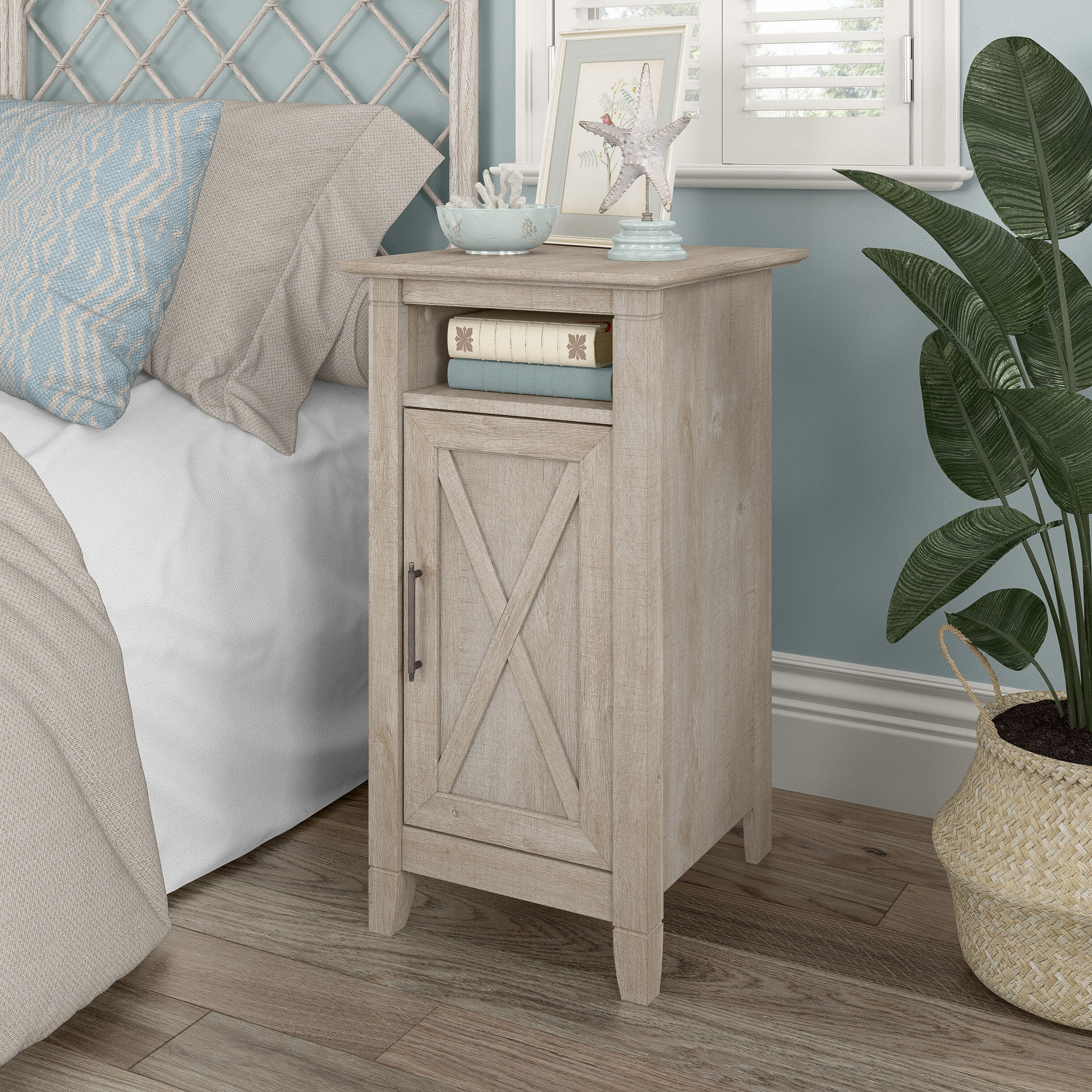 Shop Bush Furniture Key West Nightstand with Door 01 KWS116WG-Z #color_washed gray