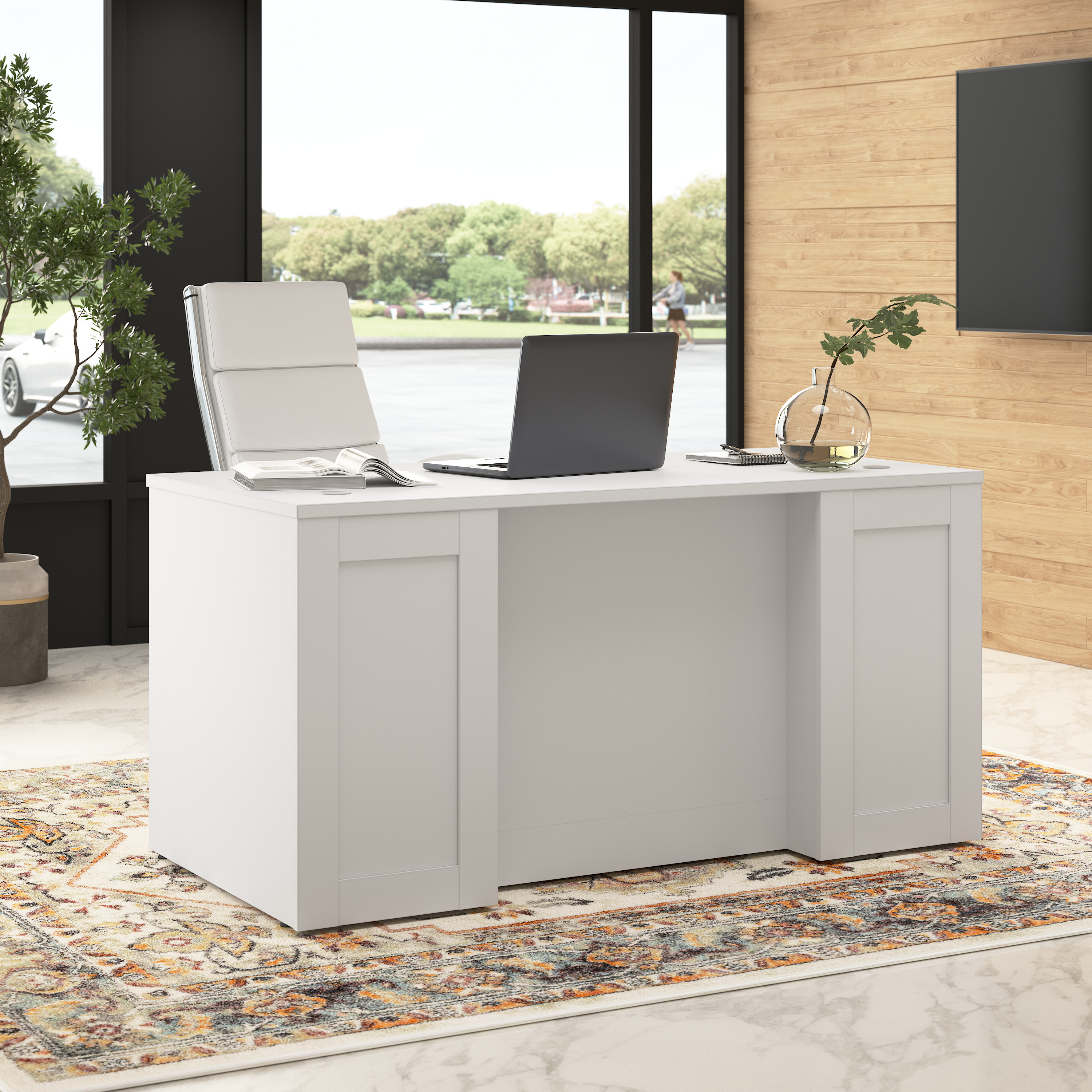 Shop Bush Business Furniture Hampton Heights 60W x 30D Executive Desk 01 HHD160WH #color_white