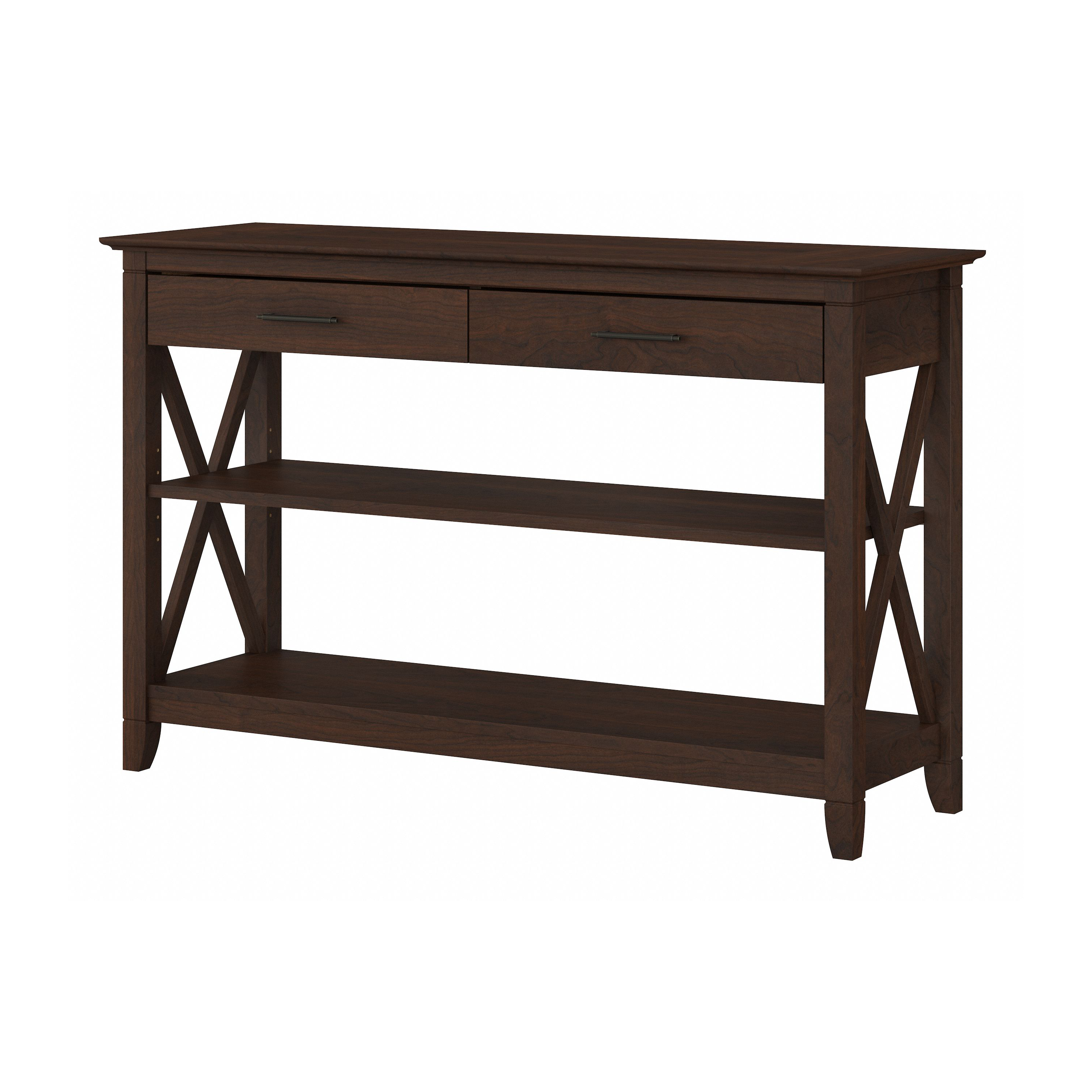 Shop Bush Furniture Key West Console Table with Drawers and Shelves 02 KWT248BC-03 #color_bing cherry